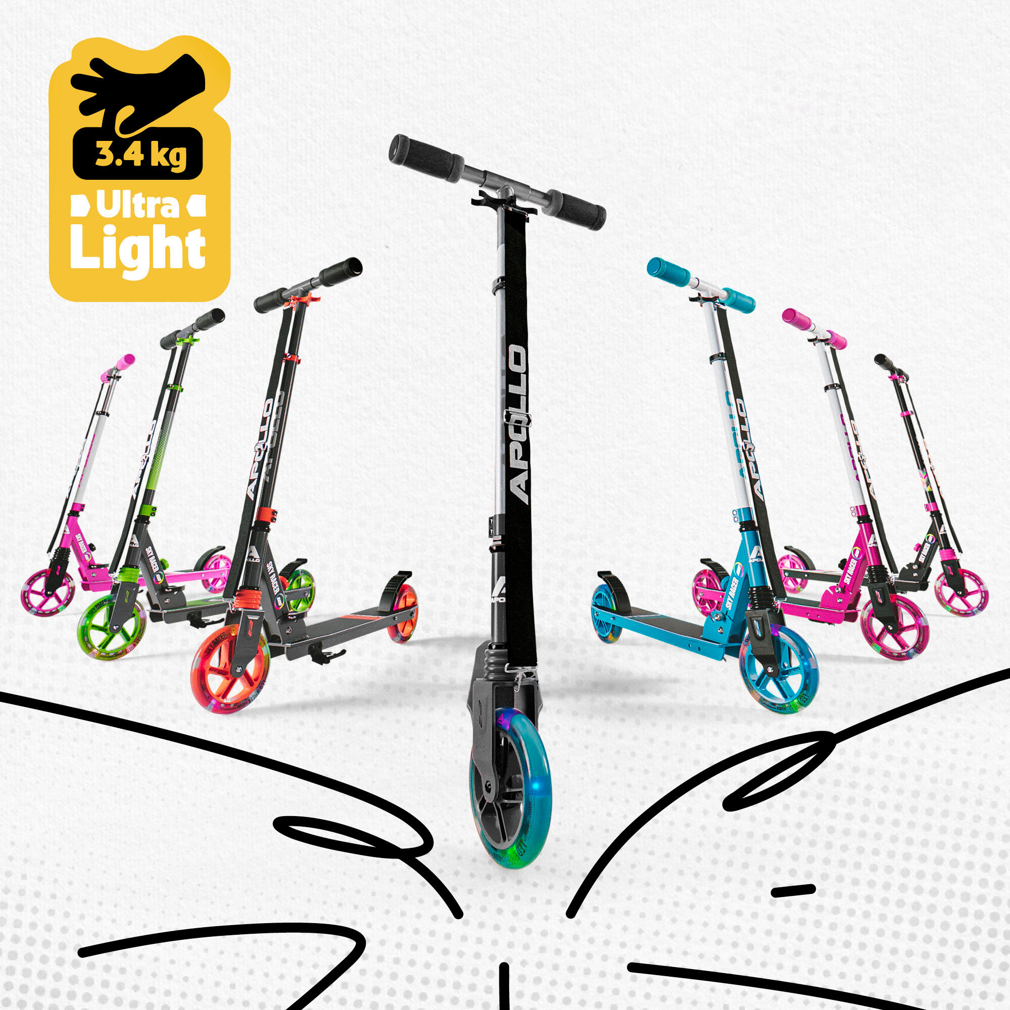 Apollo SkyRacer Trottinette 145 mm à suspension LED pliable 7/7