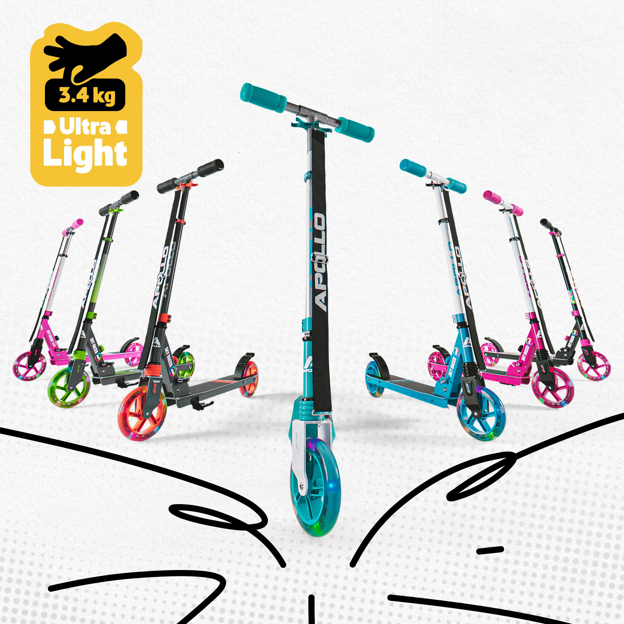 Apollo SkyRacer Trottinette 145 mm à suspension LED pliable 7/7