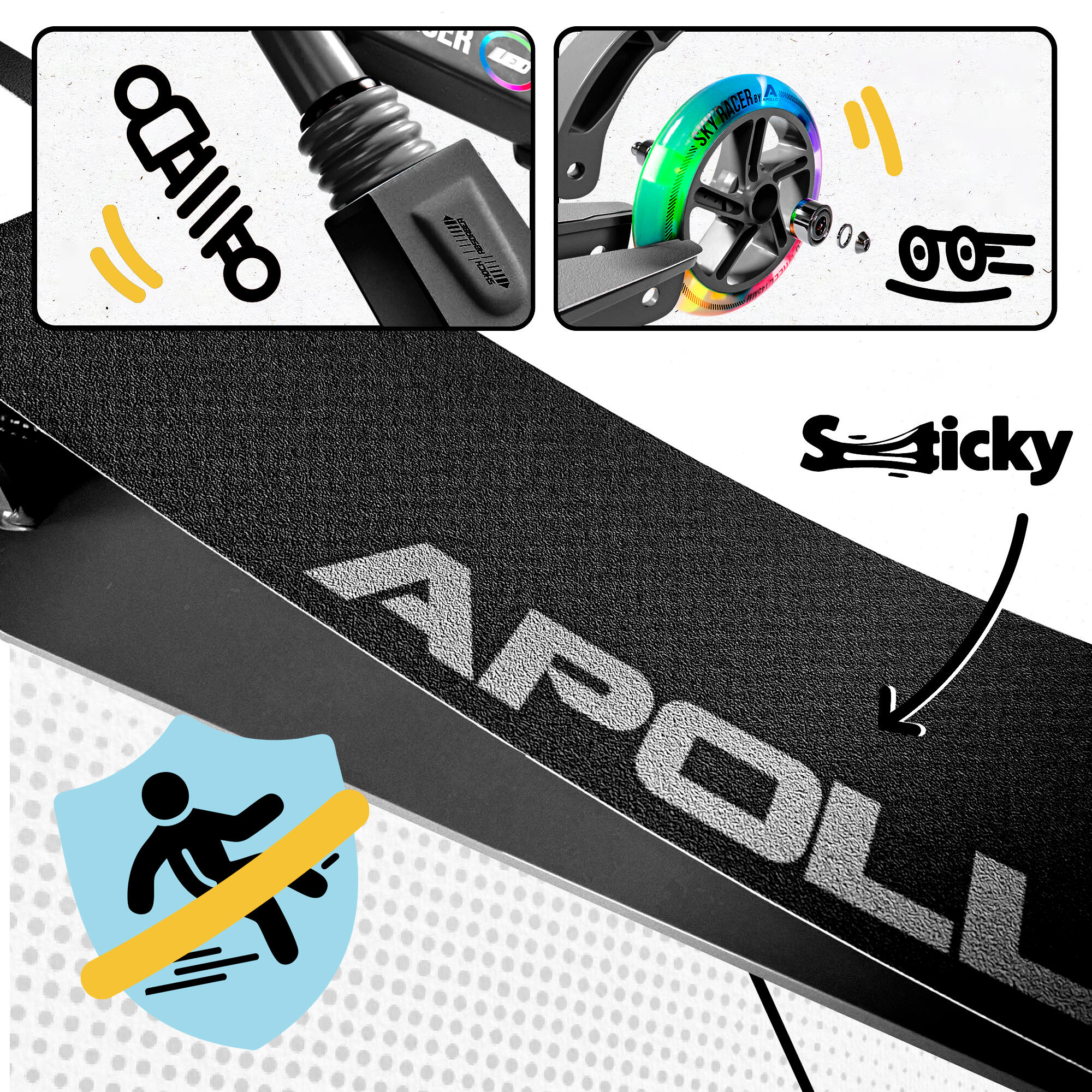 Apollo SkyRacer Trottinette 145 mm à suspension LED pliable 4/7