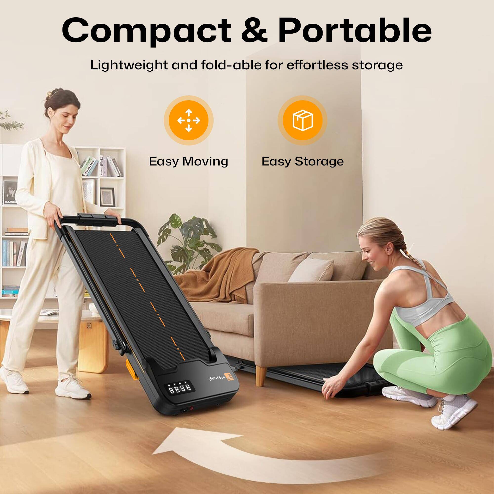 Flexnest Flexpad EZ Pro 2 in 1 Walking Pad Treadmill for Home Use, 1–10 km/h, Foldable Rail, 9% Incline, LED Display, Shock Absorption, 100kg Capacity for Home & Office Use - Black -  3