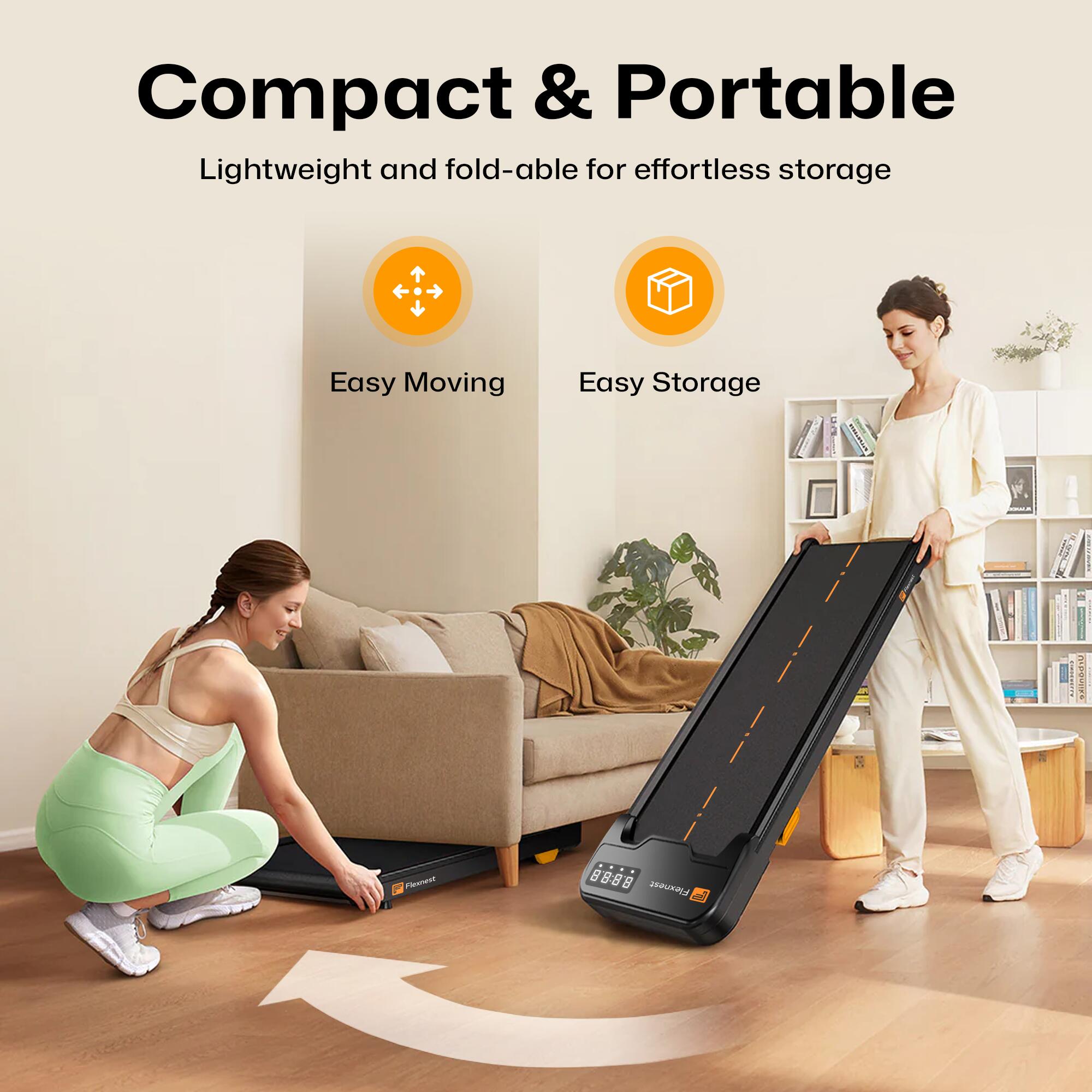 Flexnest Flexpad EZ 3HP Walking Pad & Treadmill for Home Use | Compact, Ultra-Slim, Ready to Use | Shock Absorption | LED Display | 9% Incline |100 Kg Capacity - Black