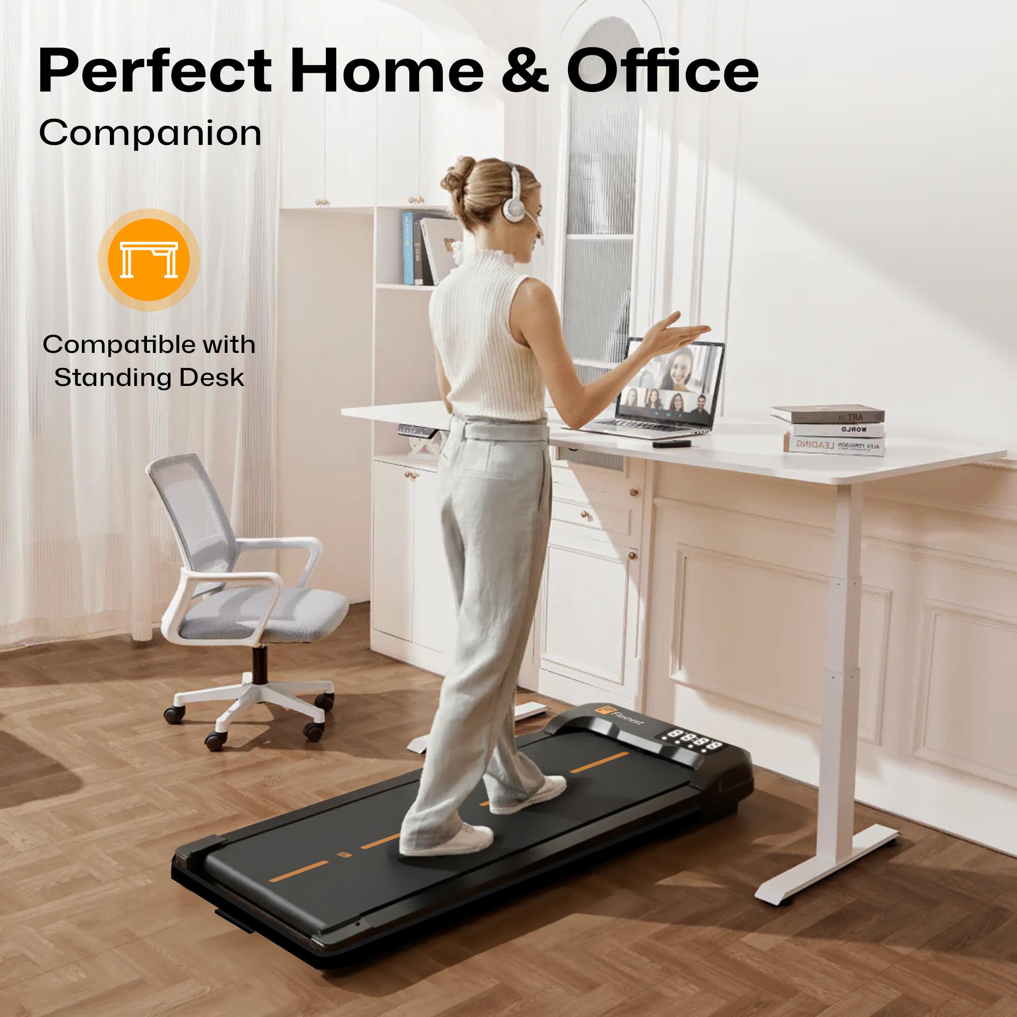 Flexnest Flexpad EZ Pro 2 in 1 Walking Pad Treadmill for Home Use, 1–10 km/h, Foldable Rail, 9% Incline, LED Display, Shock Absorption, 100kg Capacity for Home & Office Use - Black