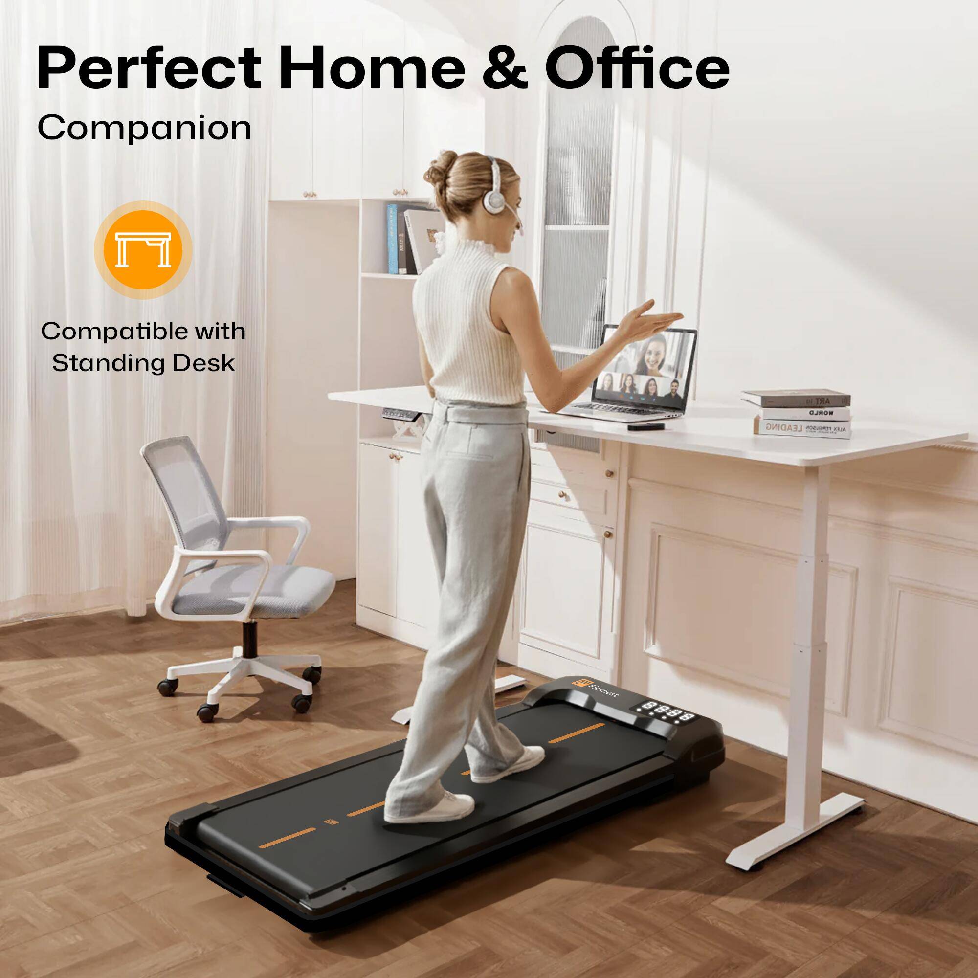 Flexnest Flexpad EZ Pro 2 in 1 Walking Pad Treadmill for Home Use, 1–10 km/h, Foldable Rail, 9% Incline, LED Display, Shock Absorption, 100kg Capacity for Home & Office Use - Black -  2