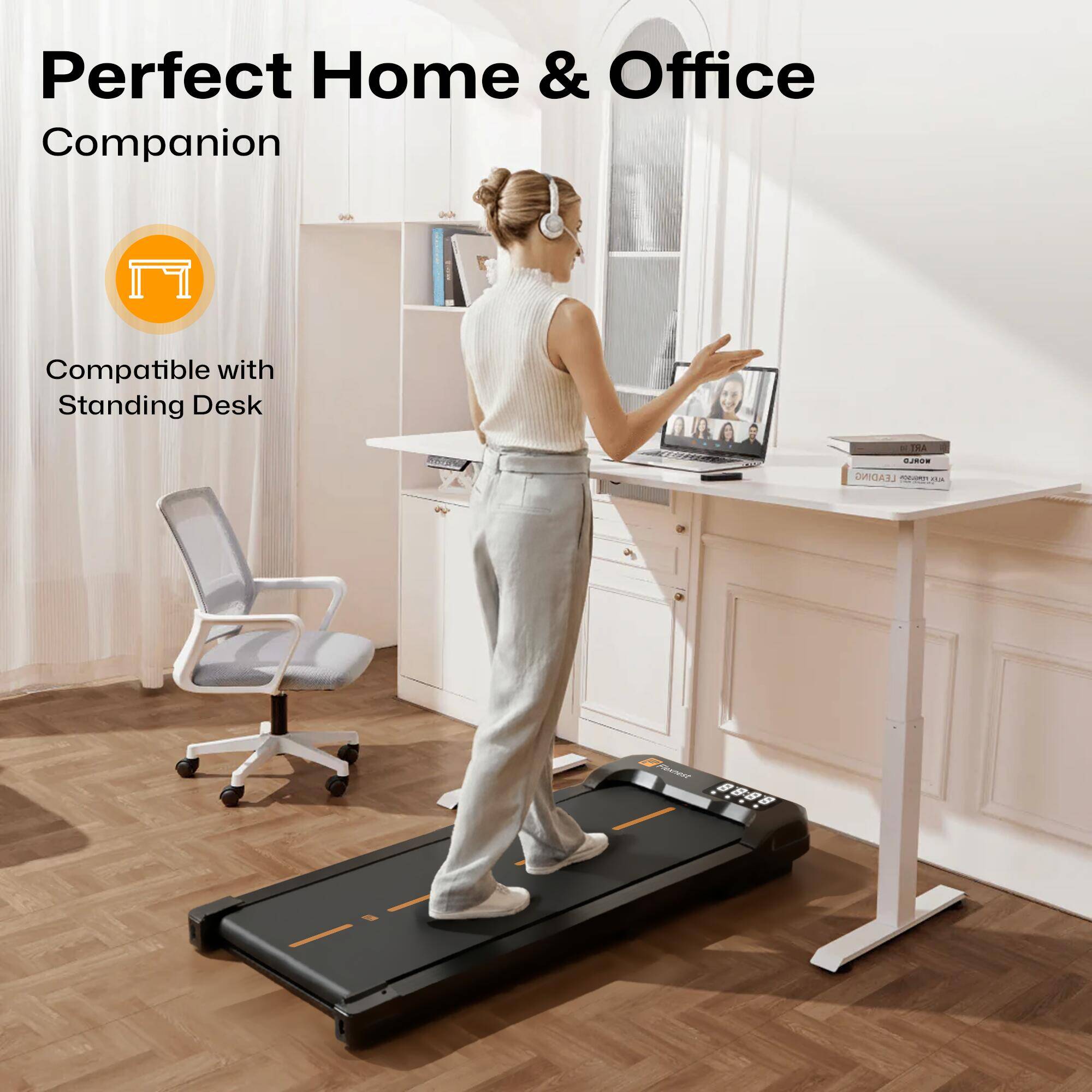 Flexnest Flexpad EZ 3HP Walking Pad & Treadmill for Home Use | Compact, Ultra-Slim, Ready to Use | Shock Absorption | LED Display | 9% Incline |100 Kg Capacity - Black -  2