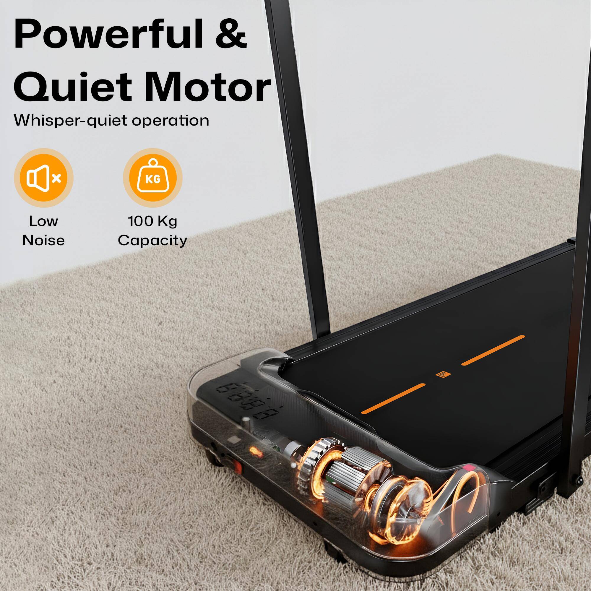 Flexnest Flexpad EZ Pro 2 in 1 Walking Pad Treadmill for Home Use, 1–10 km/h, Foldable Rail, 9% Incline, LED Display, Shock Absorption, 100kg Capacity for Home & Office Use - Black -  5