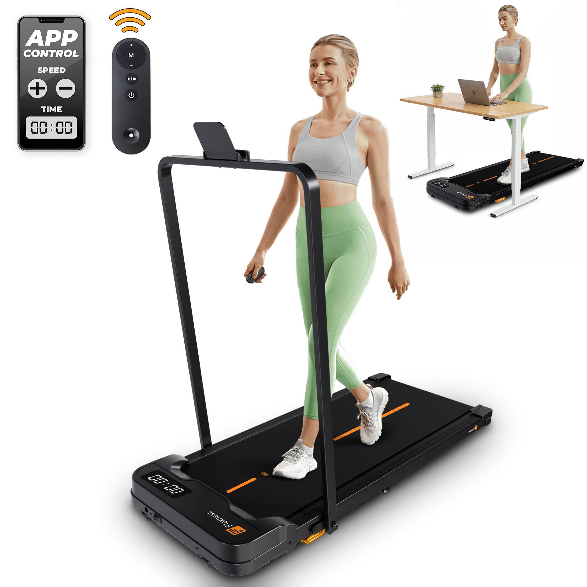 Flexnest Flexpad EZ Pro 2 in 1 Walking Pad Treadmill for Home Use, 1–10 km/h, Foldable Rail, 9% Incline, LED Display, Shock Absorption, 100kg Capacity for Home & Office Use - Black -  1