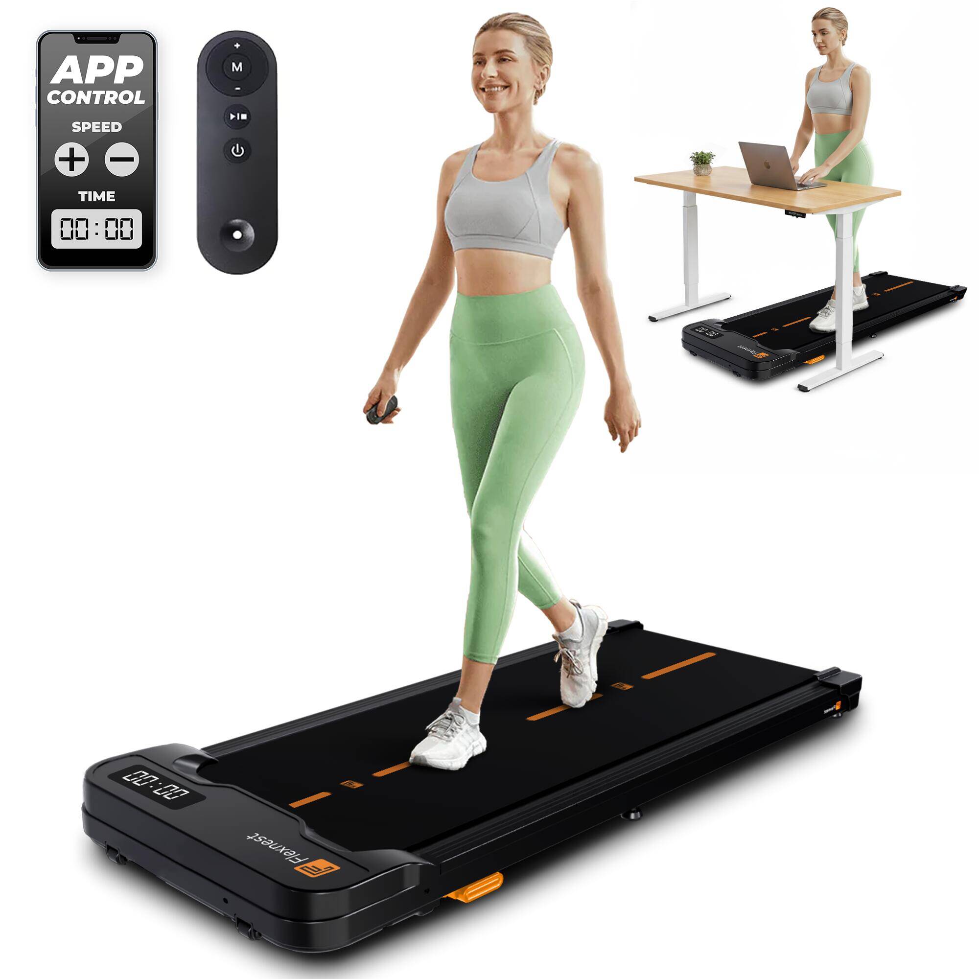 Flexnest Flexpad EZ 3HP Walking Pad & Treadmill for Home Use | Compact, Ultra-Slim, Ready to Use | Shock Absorption | LED Display | 9% Incline |100 Kg Capacity - Black