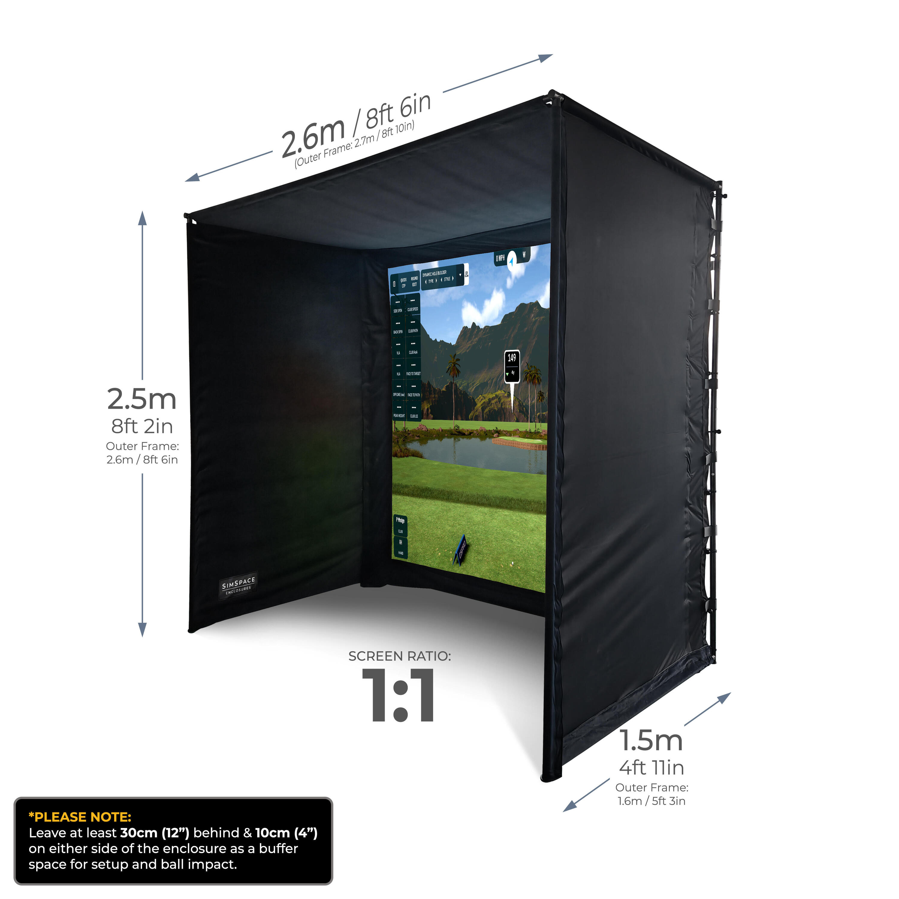 Enceinte de simulateur de golf avec écran d’impact 2,6 x 2,5 x 1,5 m 3/7