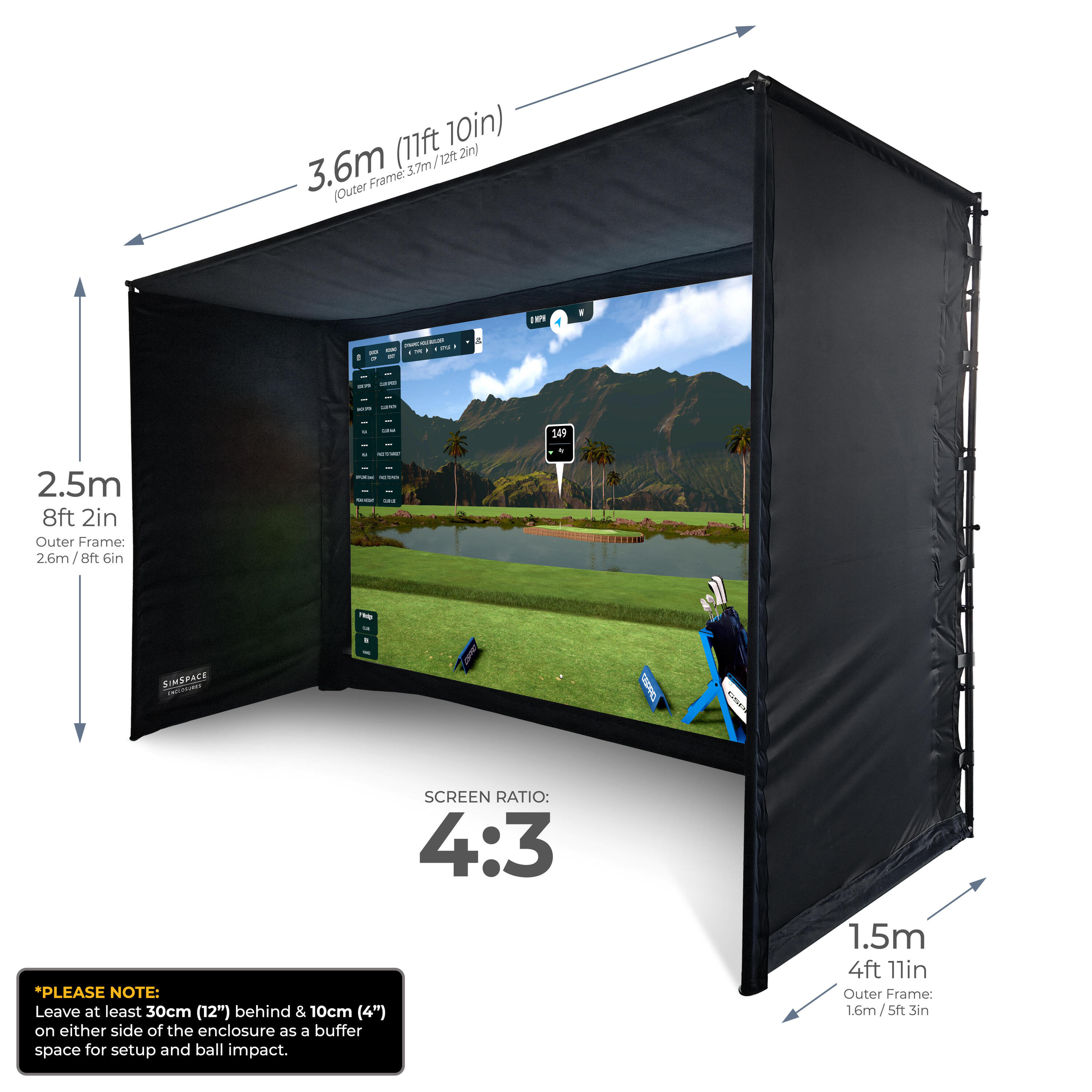 Gabinete de simulador de golfe com tela de impacto - 3,6 x 2,5 x 1,5 m 3/7