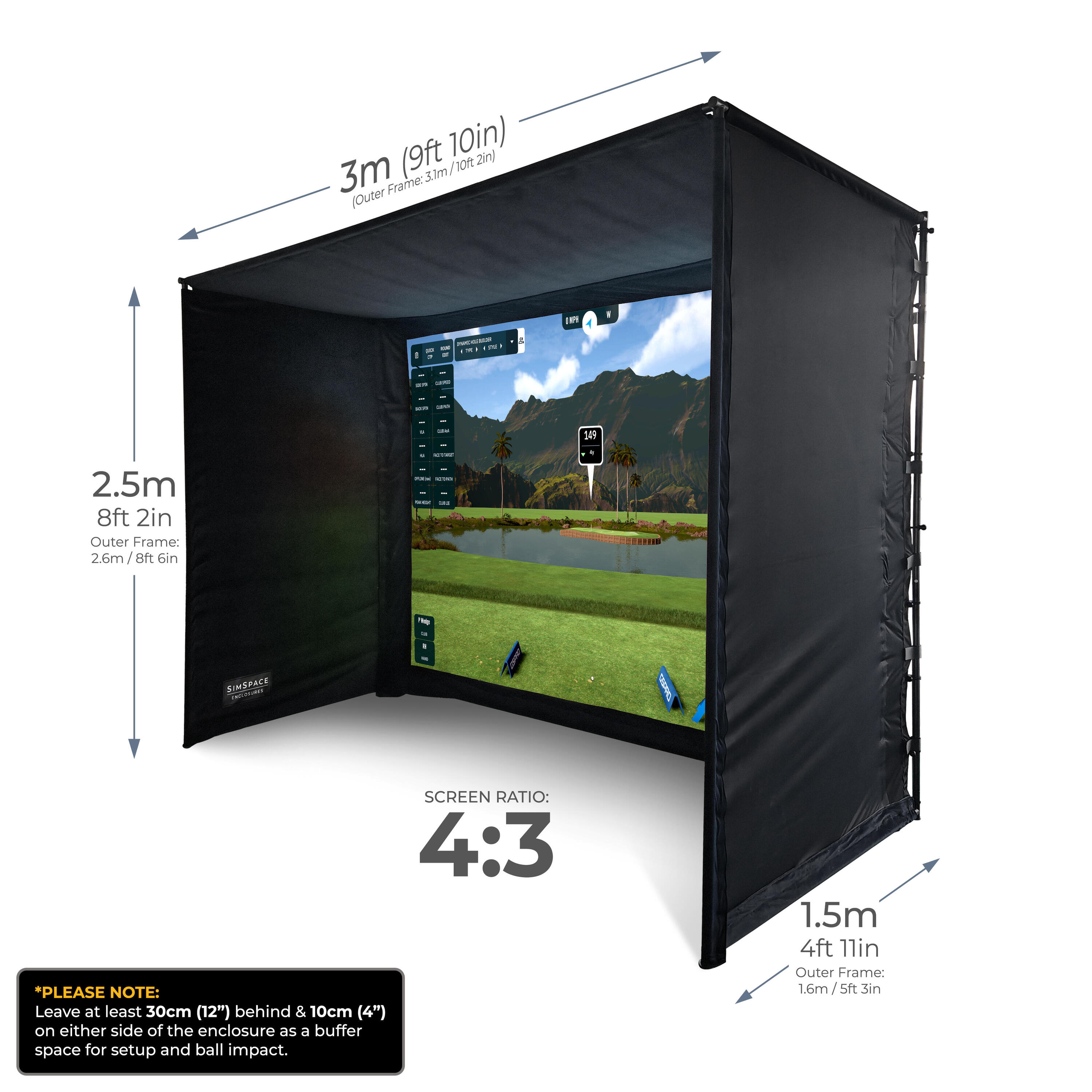 Boîtier simulateur de golf avec écran d’impact - 3 x 2,5 x 1,5 m 3/7