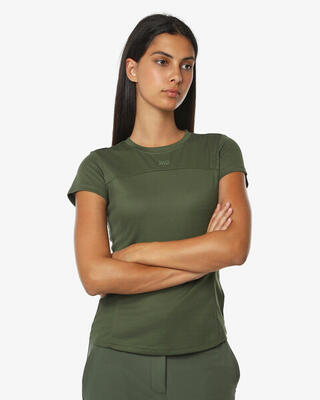 t-shirt verde militare da donna in mat. sintetico da fitness