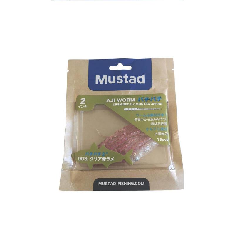 GRUB MUSTAD AJI MICRO BACHI 5 CM CLEAR RED GLITTER, 15 BUC / PLIC