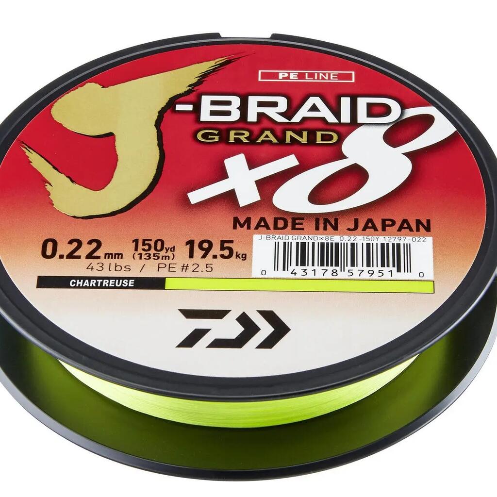 Плетен конец DAIWA J-BRAID GRAND X8E Chartreuse 0.10 мм/7.0 кг/270 м