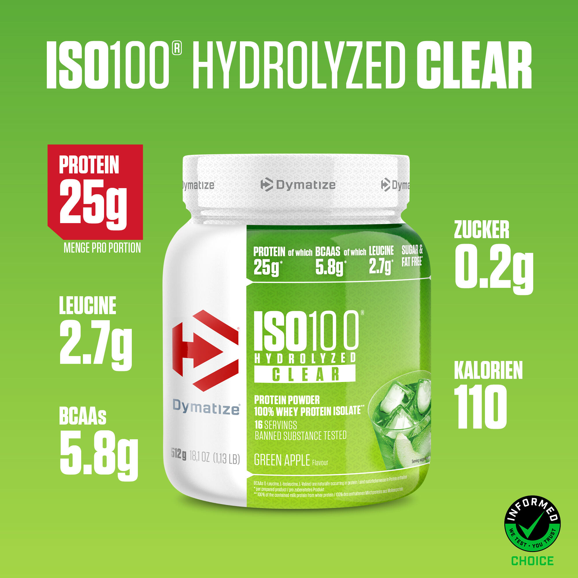 Dymatize ISO 100 Clear (512g) Green Apple - Eiwitten - Helder eiwit 2/6
