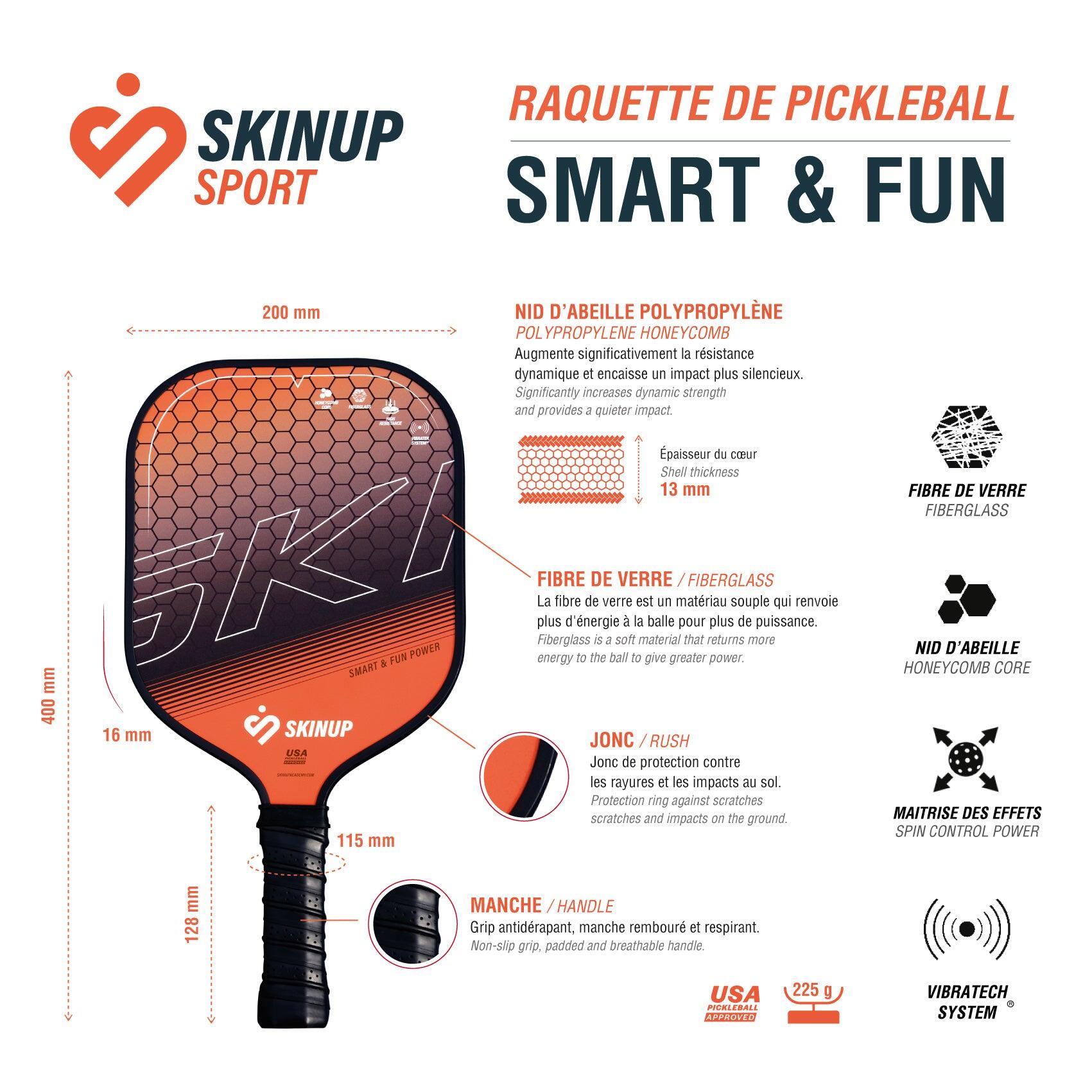 Raquete de pickleball laranja inteligente e divertida - SKINUP Sport 4/5