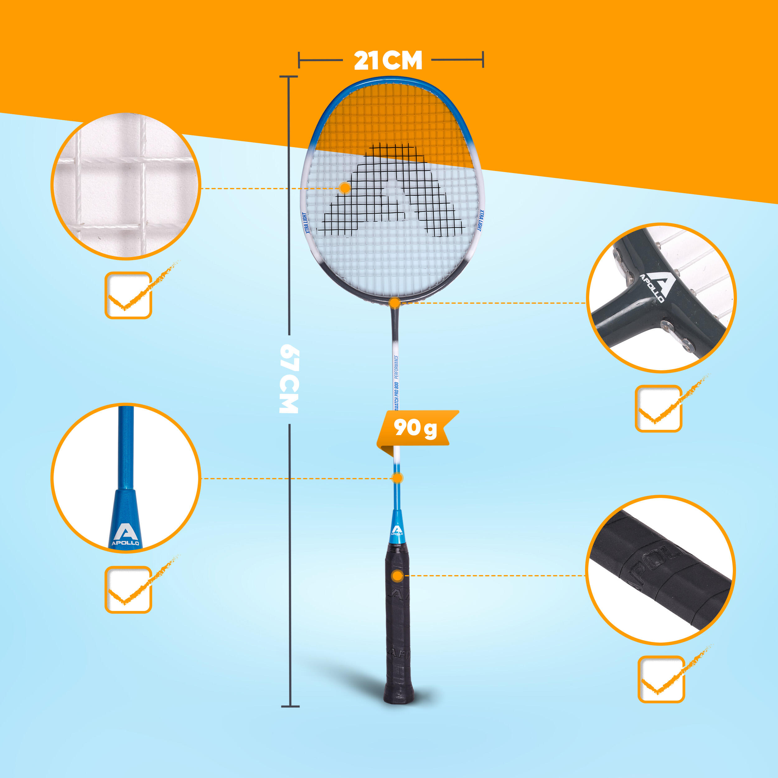 Set Apollo Badminton Match Pro 800 – 2 raquettes, volants & sac 2/7
