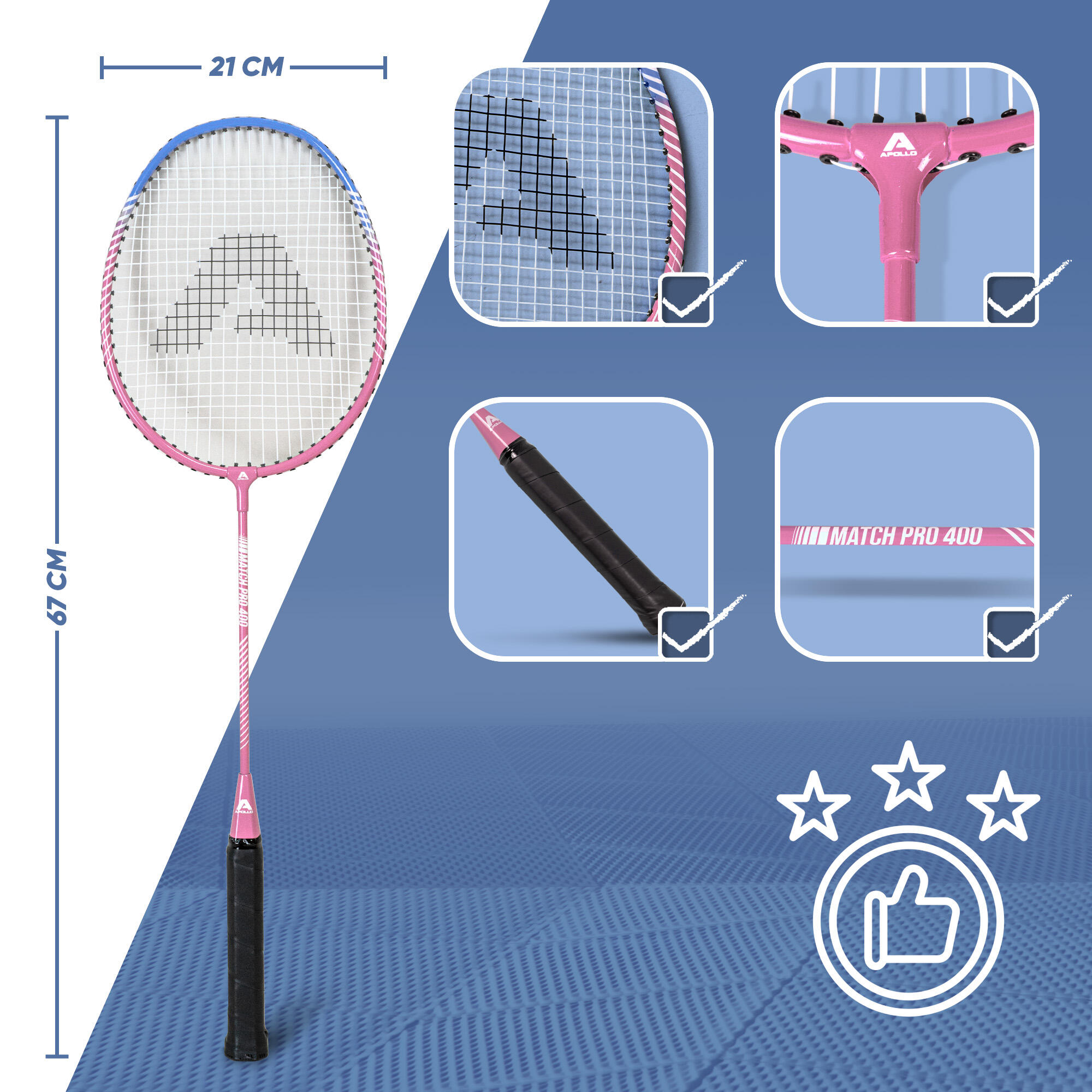 Set Apollo Badminton Match Pro 400 – 2 raquettes, volants & sac 2/7