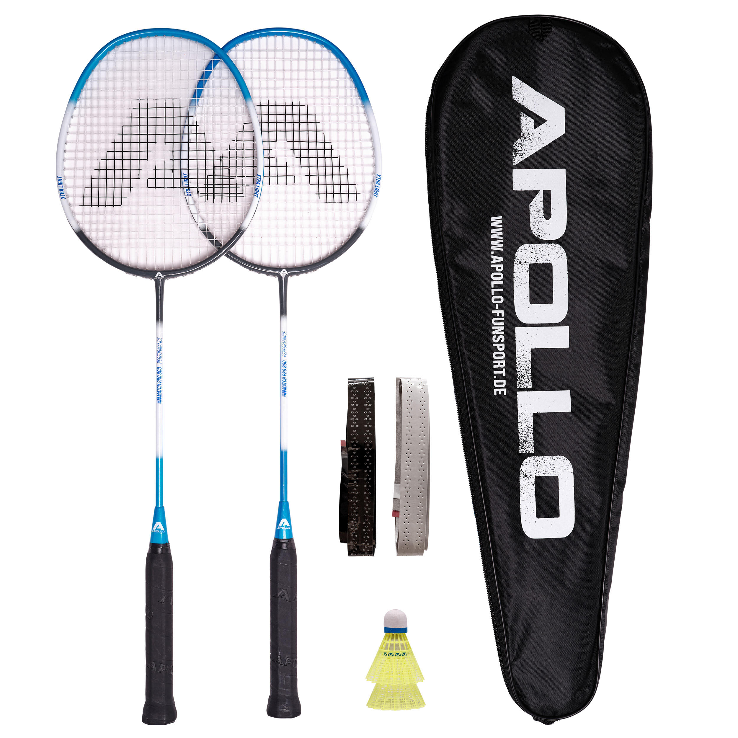 Apollo - Set Apollo Badminton Match Pro 800 – 2 Raquettes, Volants & Sac - Raquette De Badminton - Bleu|gris - No Size - Decathlon