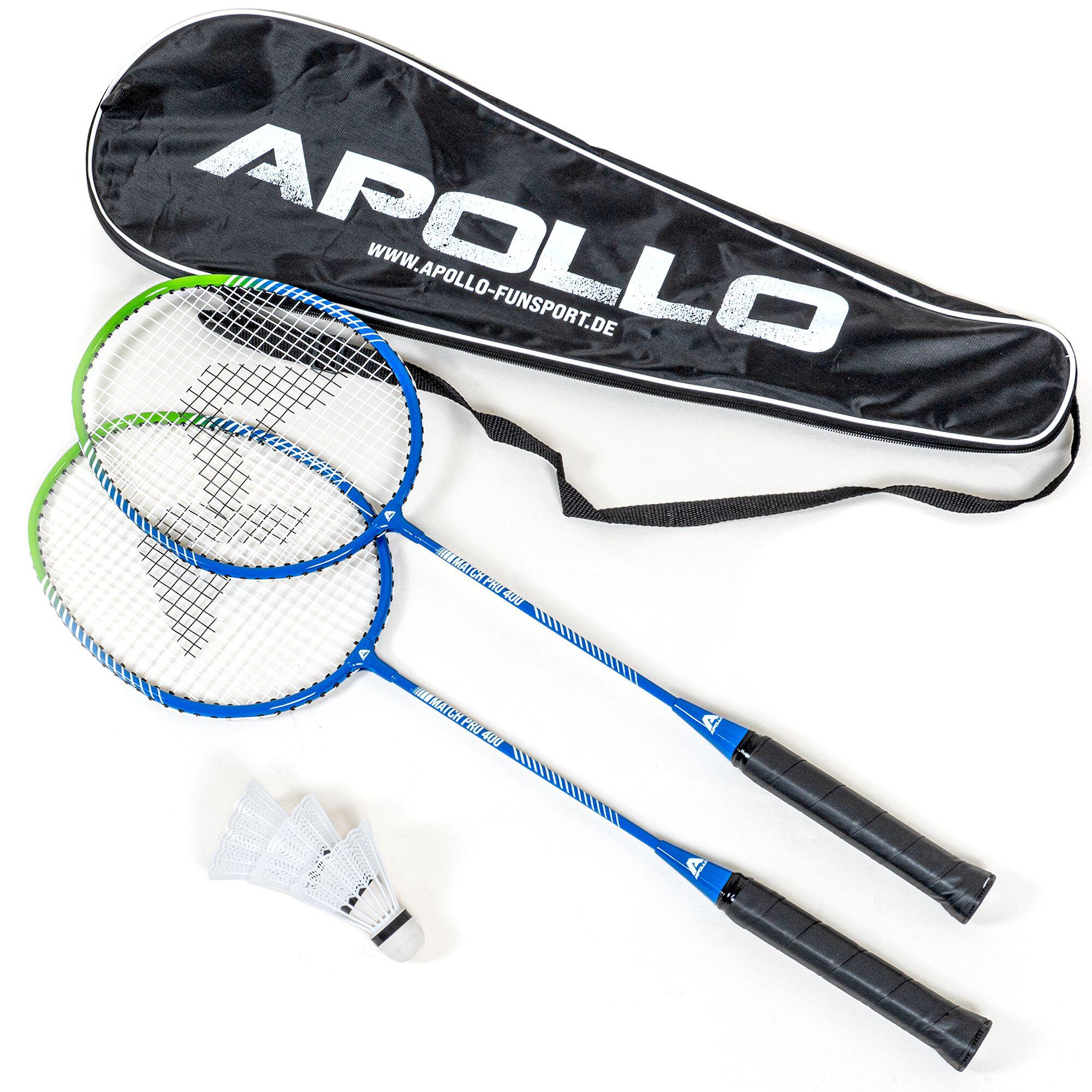 Apollo - Set Apollo Badminton Match Pro 400 – 2 Raquettes, Volants & Sac - Raquette De Badminton - Bleu|vert - No Size - Decathlon