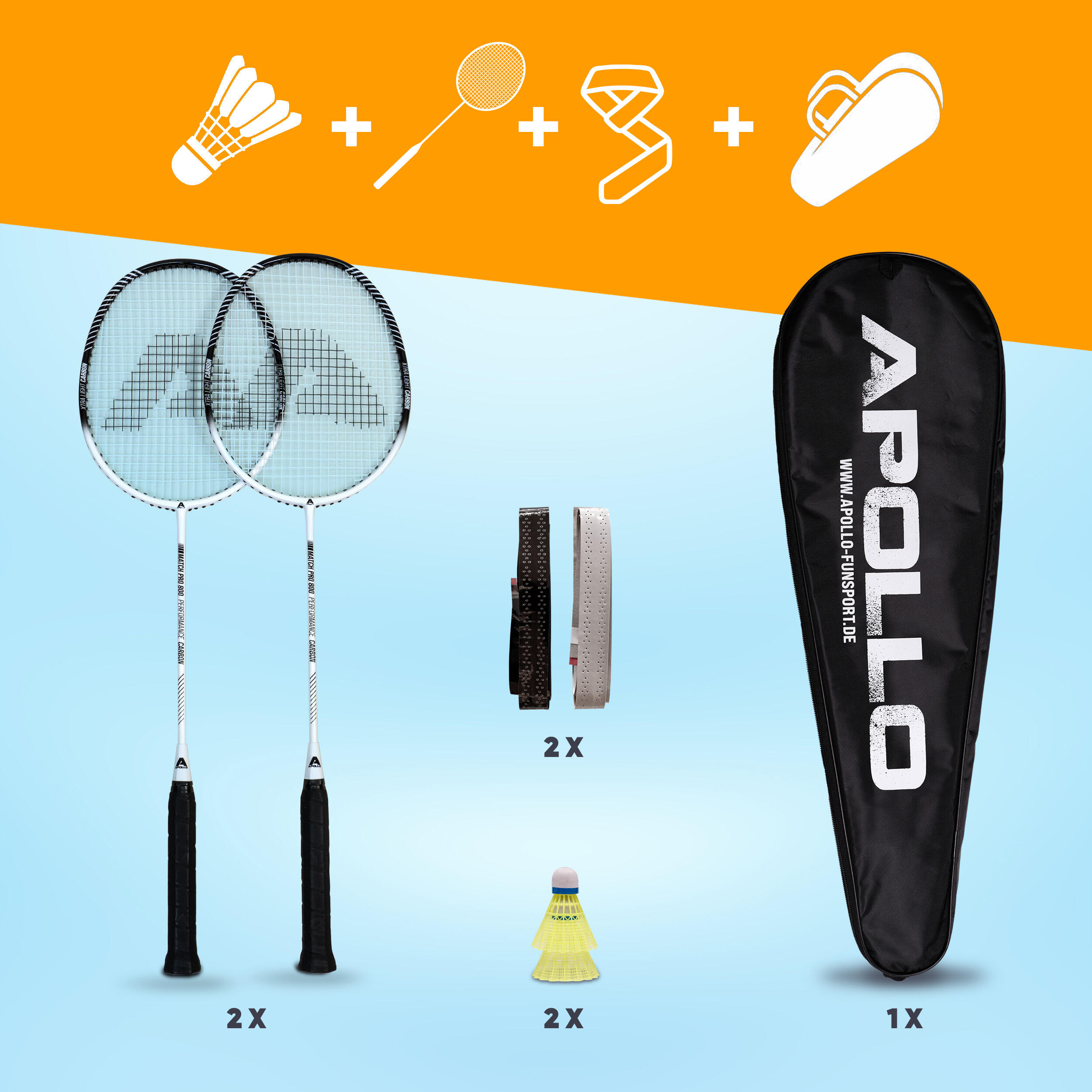 Set Apollo Badminton Match Pro 800 – 2 raquettes, volants & sac 4/7