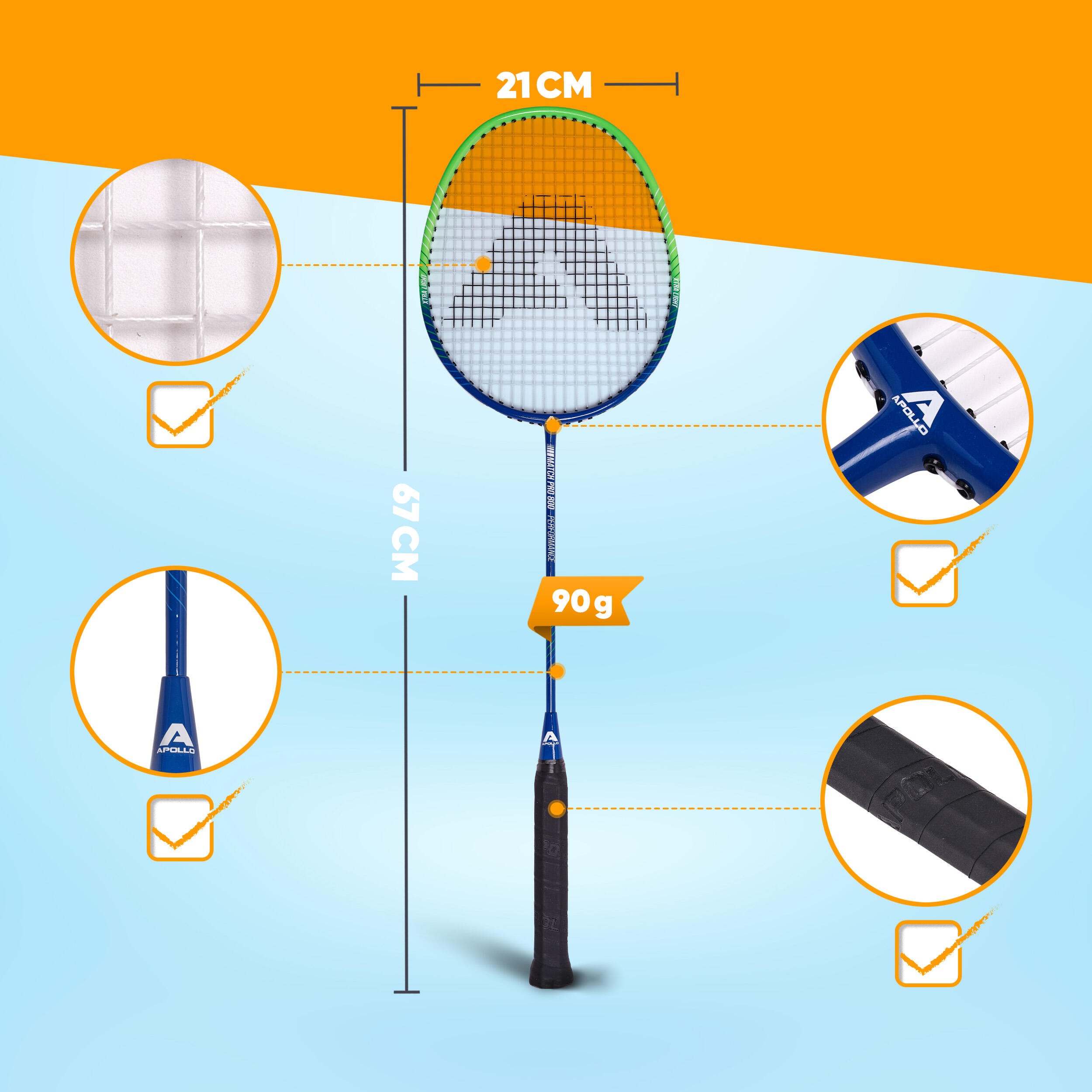 Set Apollo Badminton Match Pro 800 – 2 raquettes, volants & sac 2/7