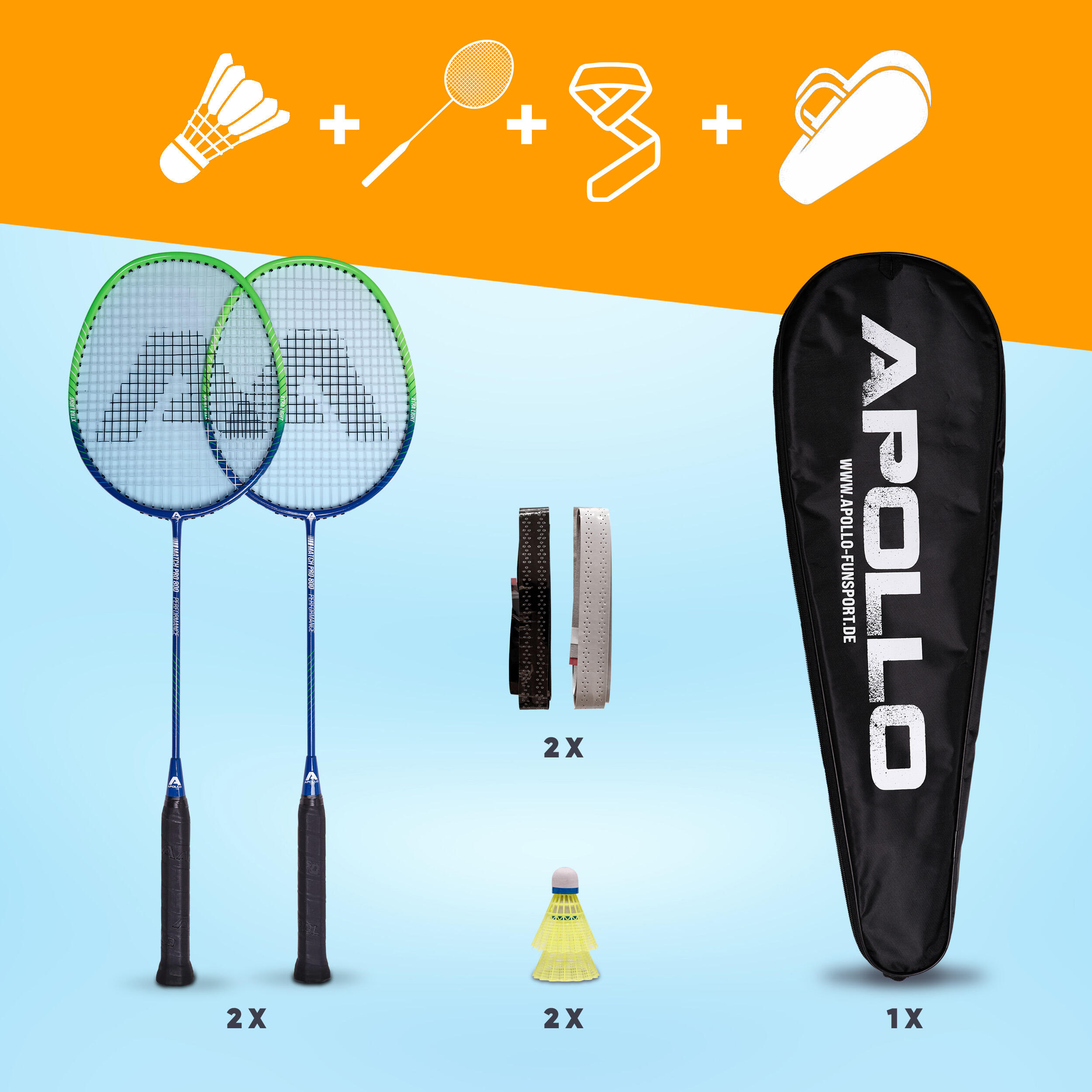 Set Apollo Badminton Match Pro 800 – 2 raquettes, volants & sac 4/7