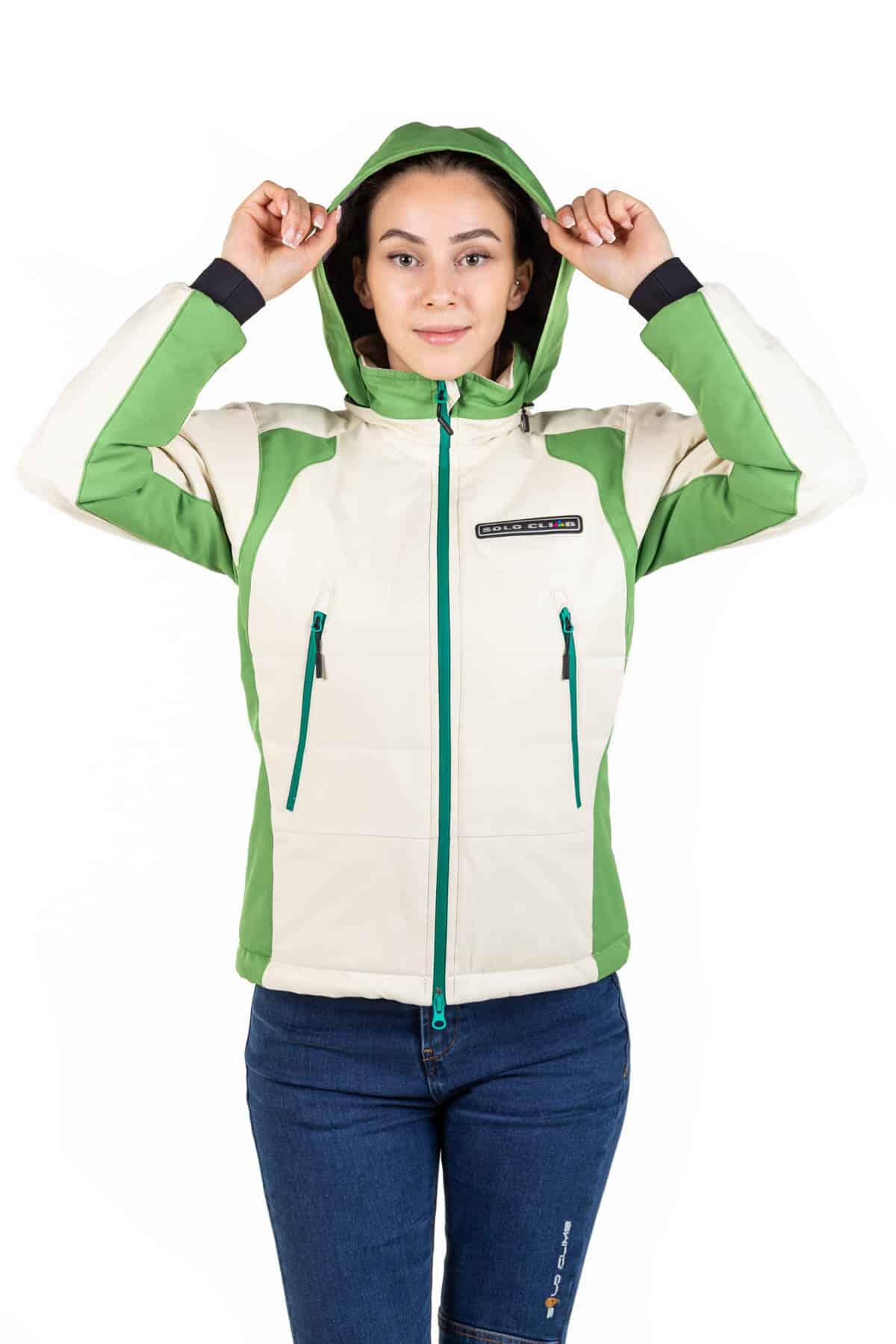 Chaqueta de Montaña Impermeable y Cortaviento Aspen Mujer Beige-Verde Claro 4/5