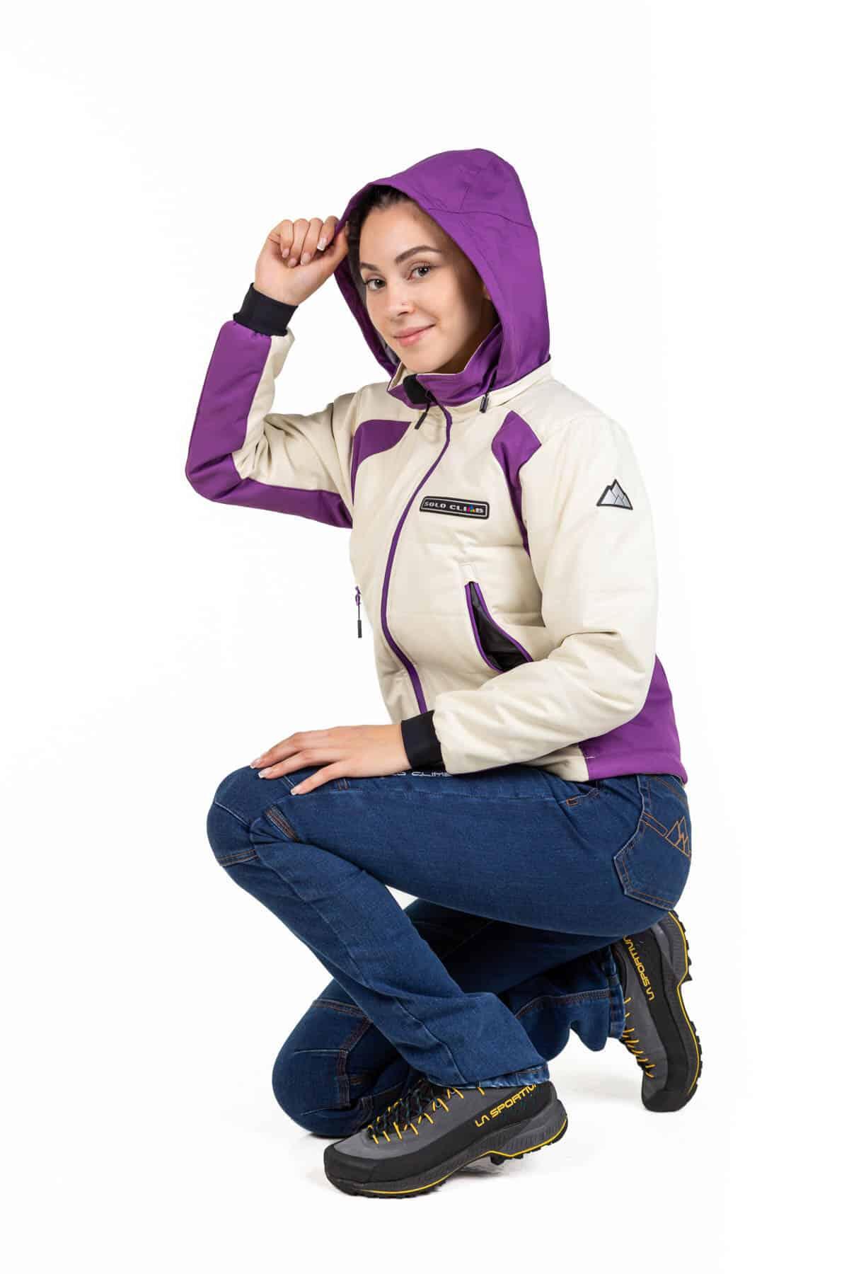 Chaqueta de Montaña Impermeable y Cortaviento Aspen Mujer Beige-Morado 4/5