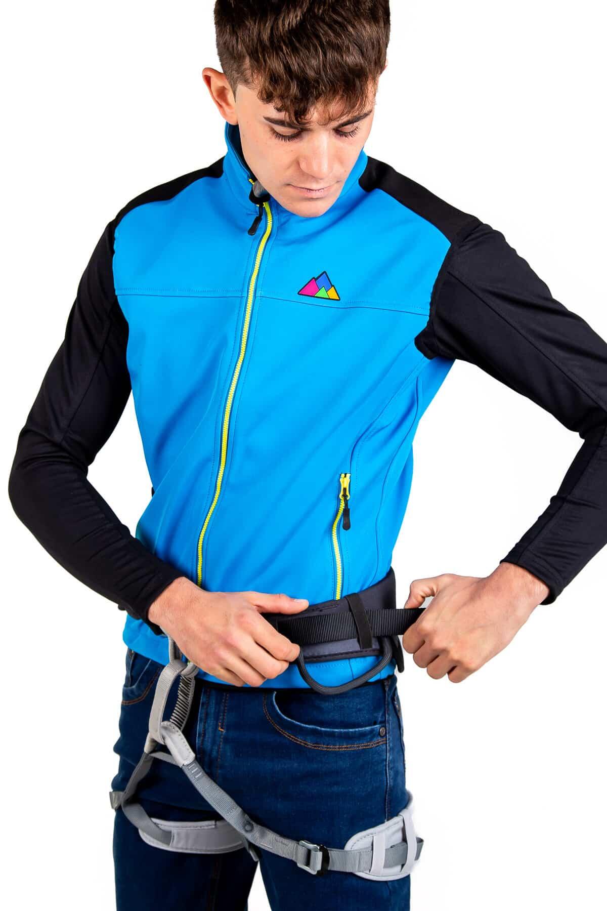 Chaleco Cortaviento de Escalada y Trekking Torso Hombre Azul-Amarillo 4/6