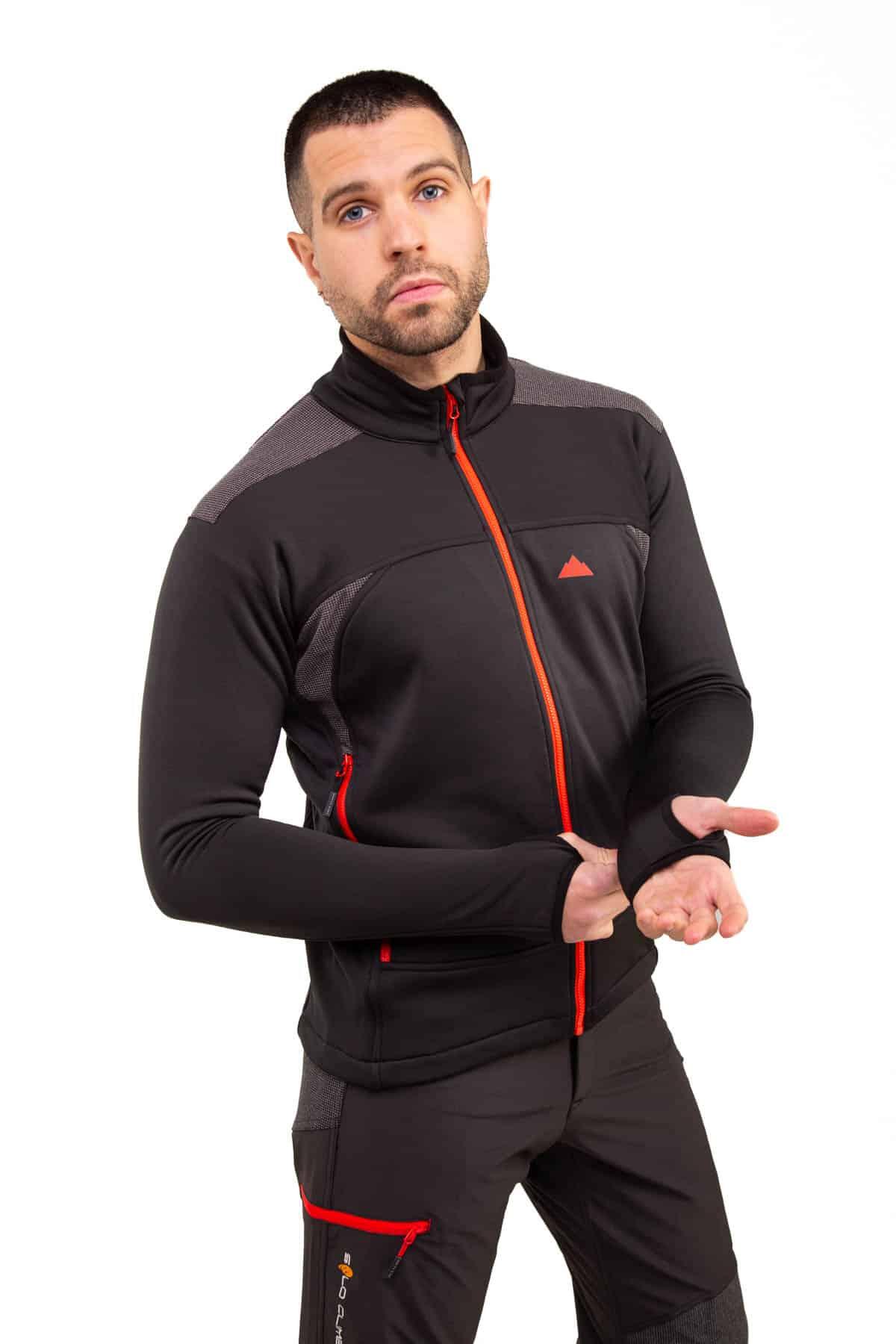 Casaco Polar Banff Alpinismo Homem Elástico Transpirável Preto-Vermelho 3/4