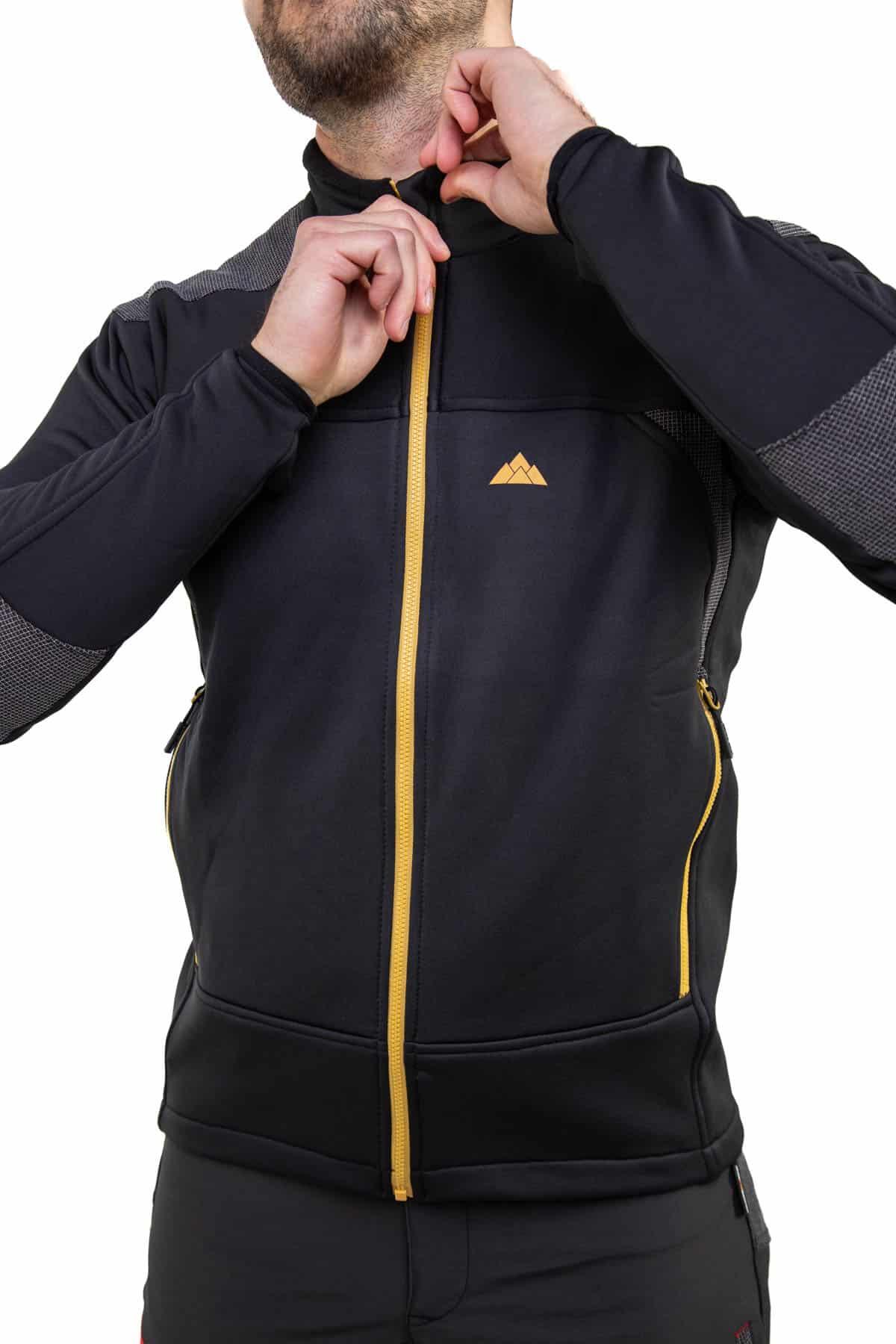 Casaco Polar Banff Alpinismo Homem Elástico Transpirável Preto-Dourado 3/4