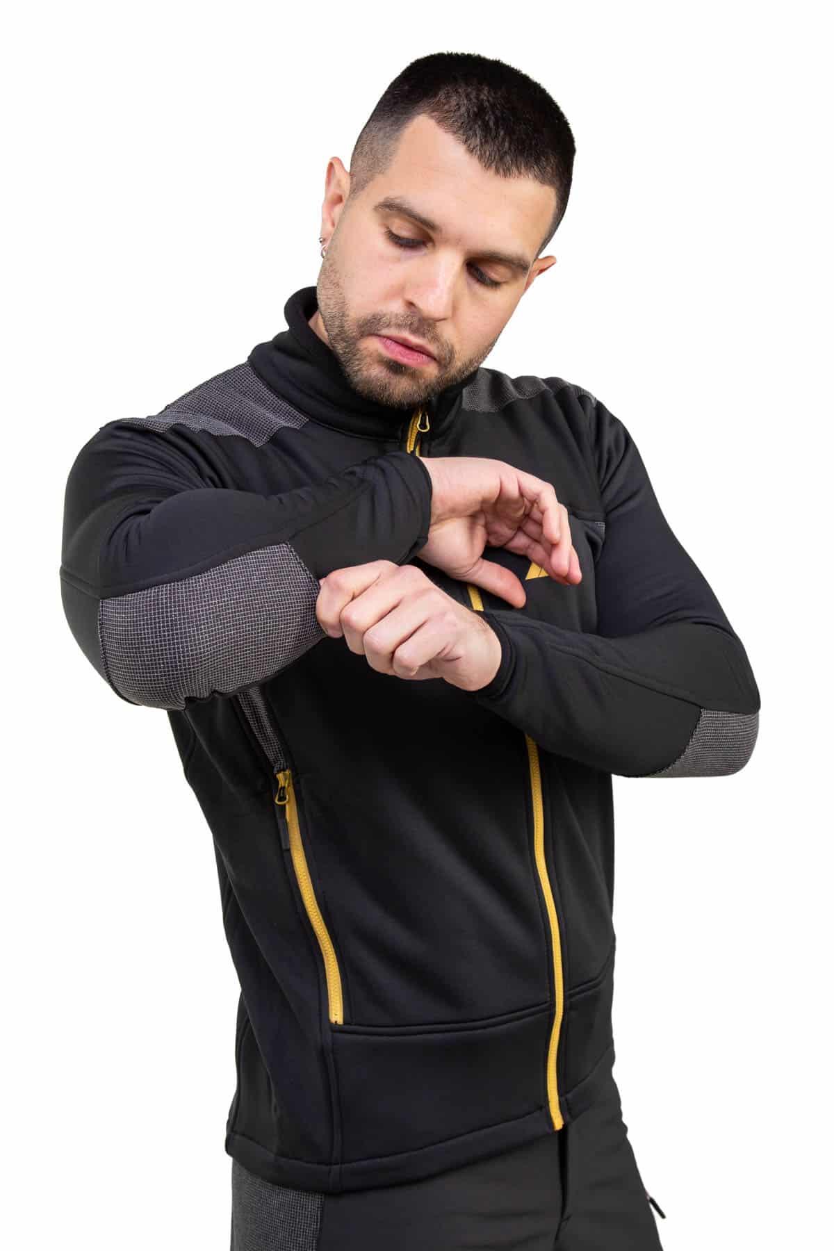 Casaco Polar Banff Alpinismo Homem Elástico Transpirável Preto-Dourado 2/4