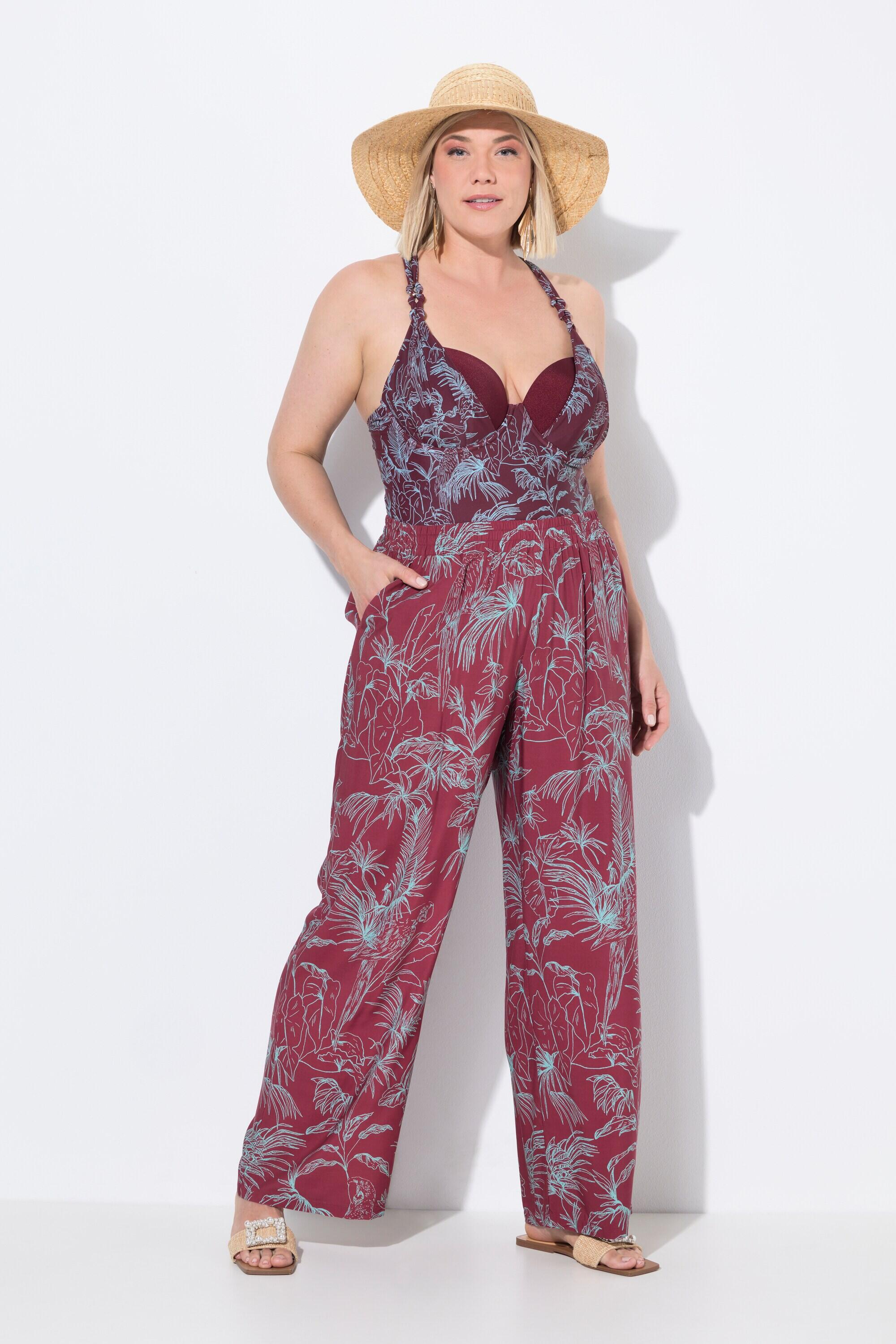Femme Pantalon palazzo imprimé jungle. Jambe large et taille élastique 6/7