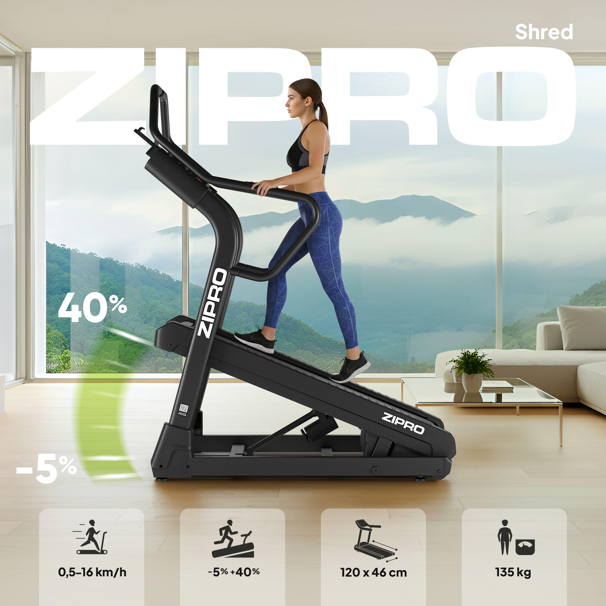 Бігова доріжка Zipro Shred з великим нахилом до 40%