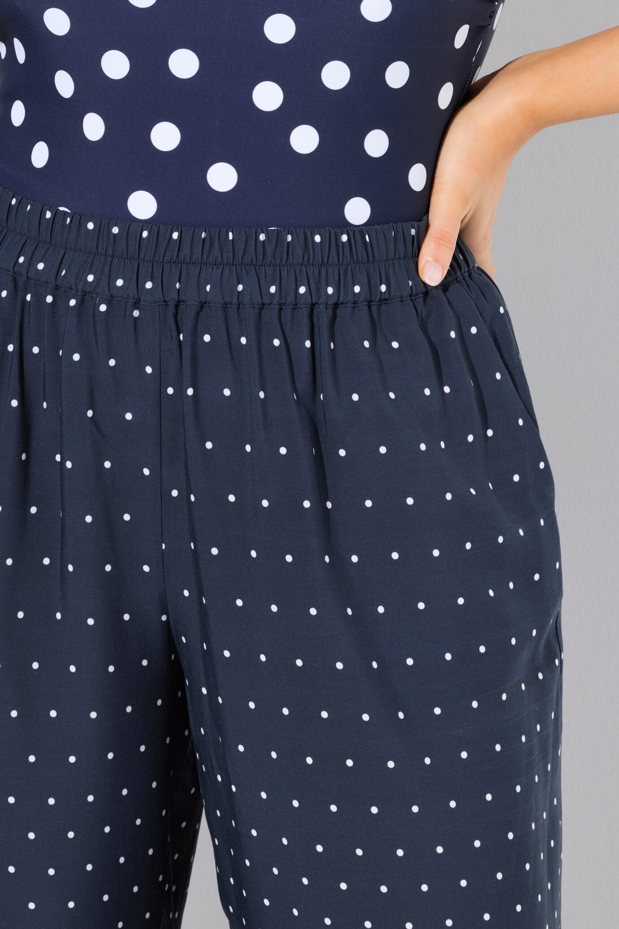 Femme Pantalon palazzo à pois. Jambe large et droite. Taille élastique 4/7