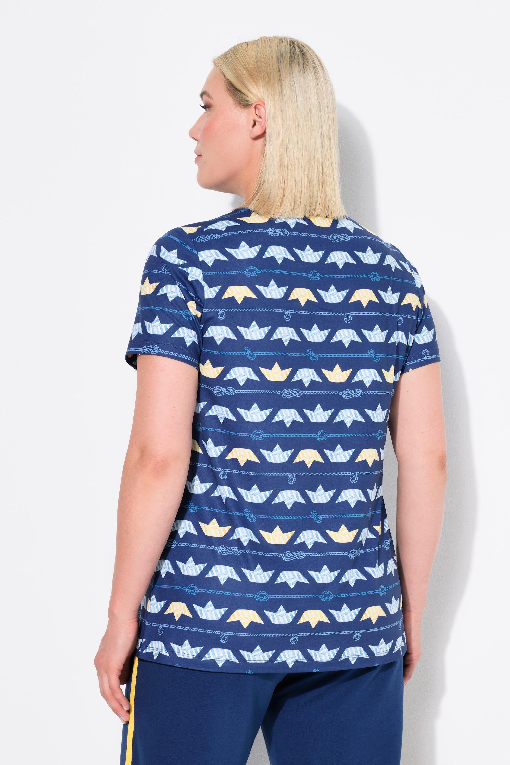 Femme T-shirt technique avec motif petits bateaux col en V et manches courtes 2/7