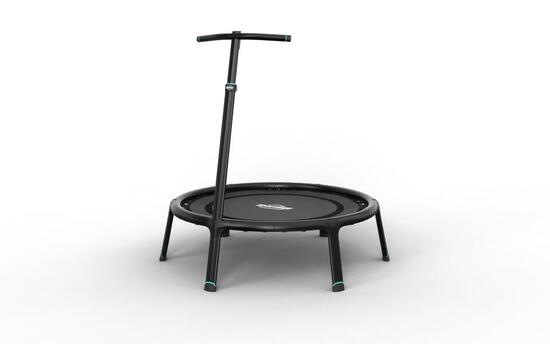 Trampoline de fitness avec barre pour les exercices de saut, 110 cm rond, noir