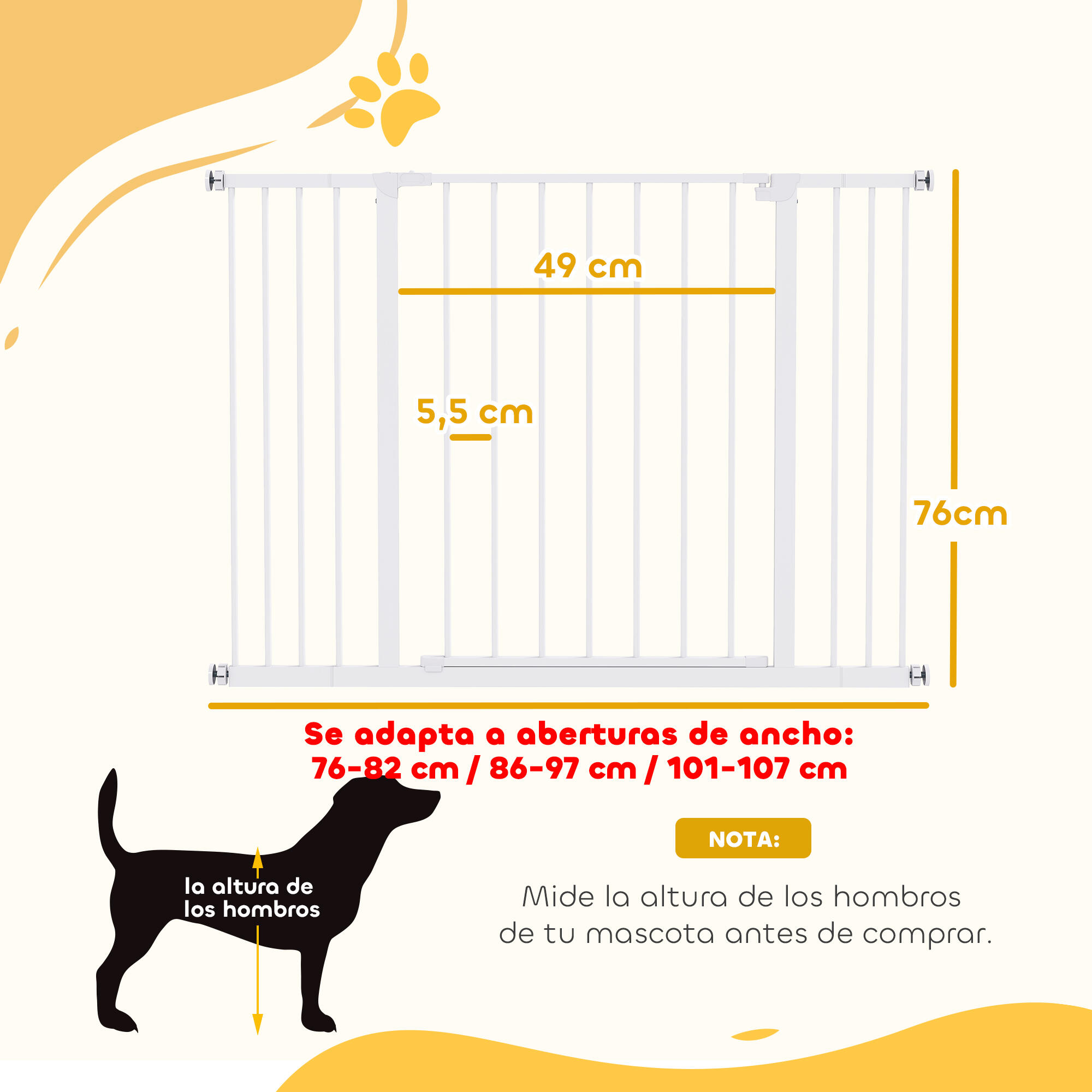 Barrera de Seguridad para Perros PawHut 107x76 cm Blanco 3/8