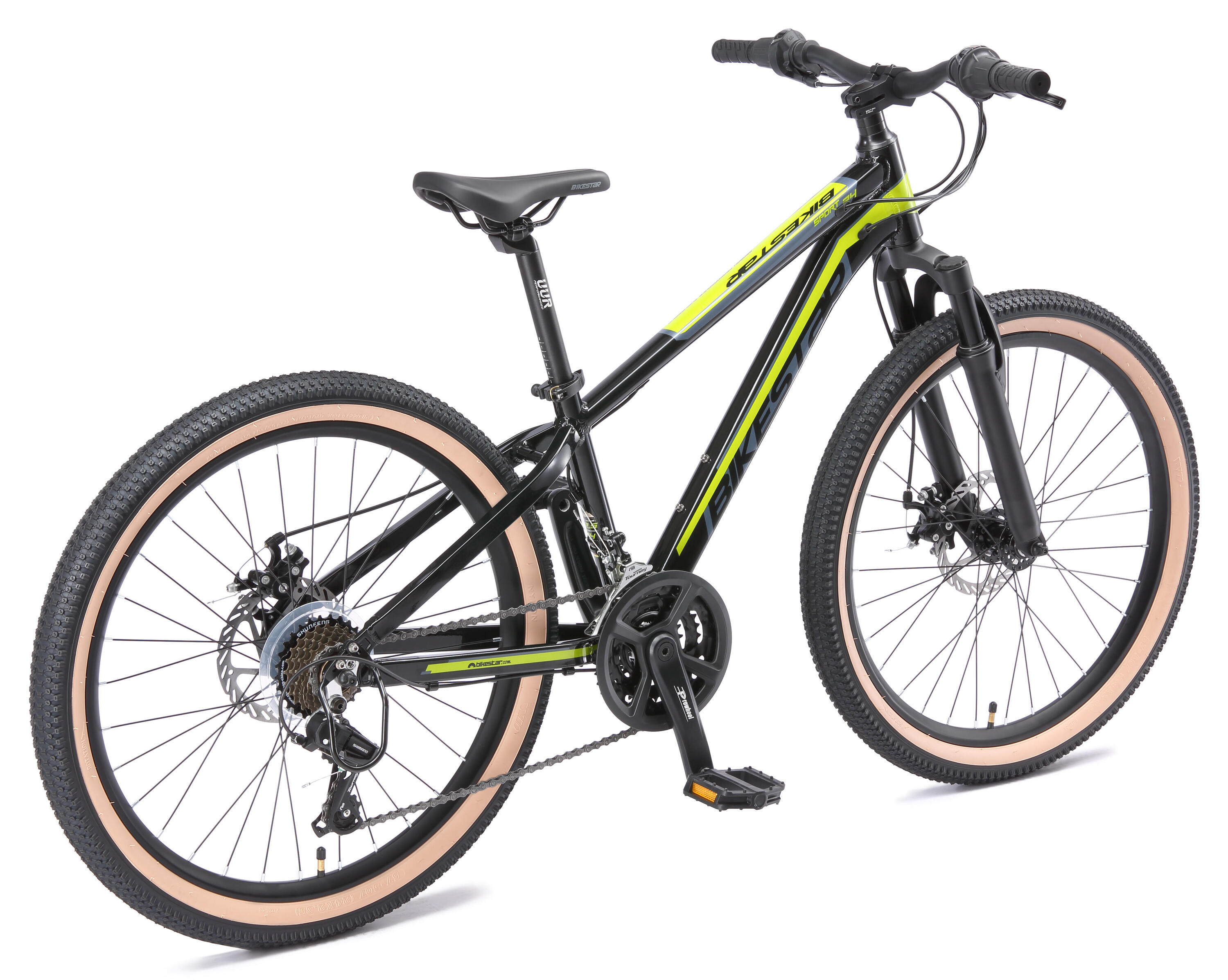 MTB 24" aluminium, kinderfiets 9 jaar, 21 versnellingen, schijfremmen 4/7