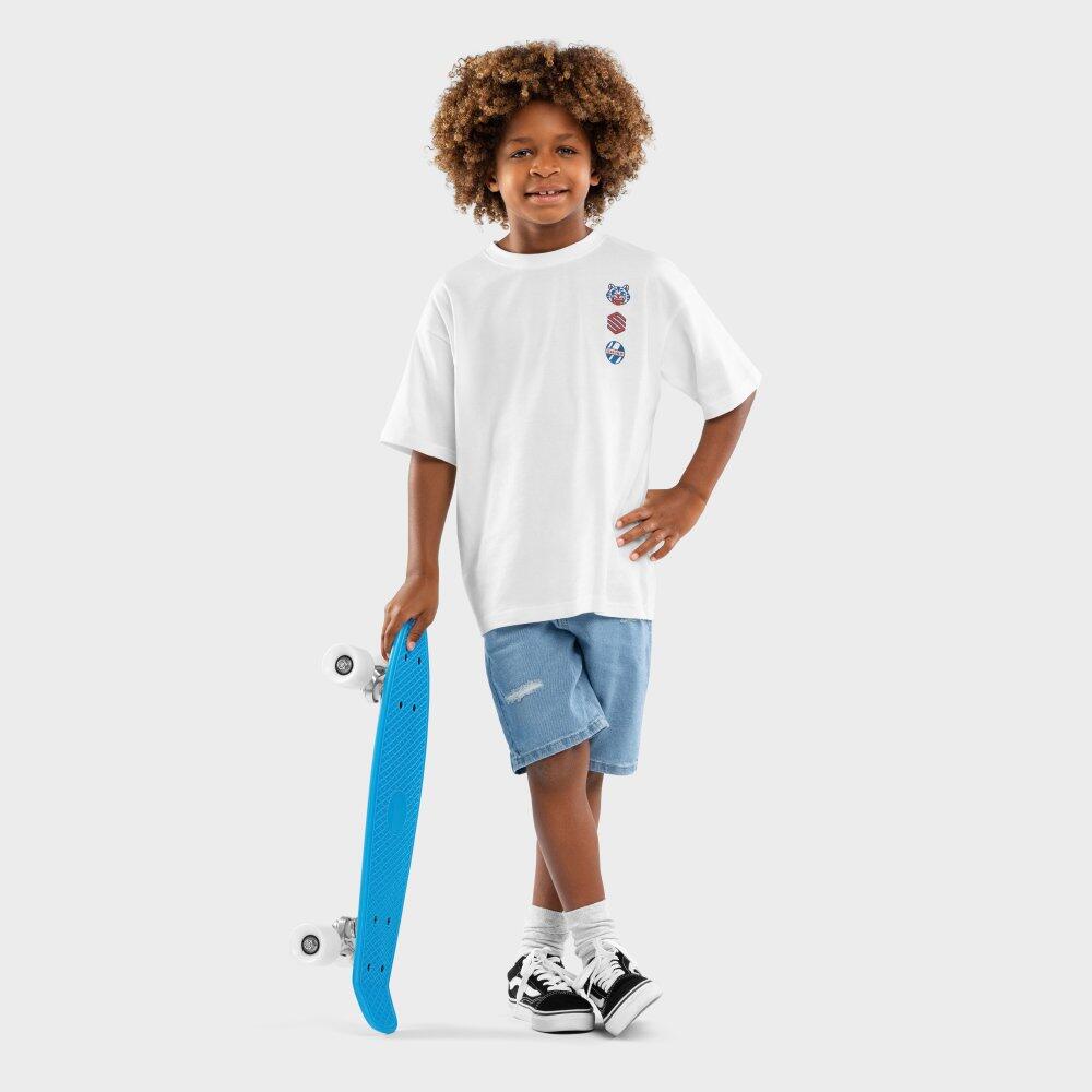 Kinder Lifestyle Kurzärmeliges Baumwoll-T-Shirt für Jungen Kitty Weiß 4/7