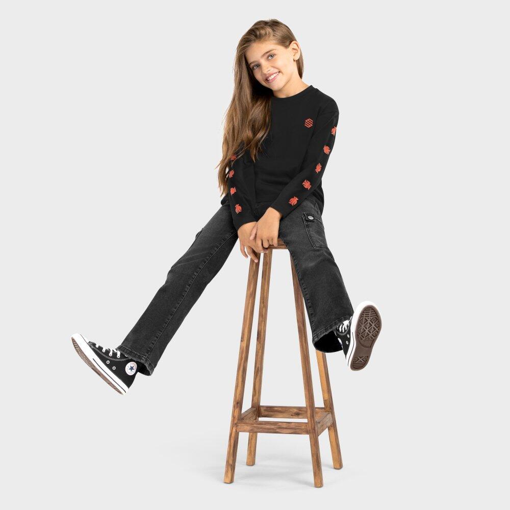 Kinder Lifestyle Langärmeliges Baumwoll-T-Shirt für Mädchen Buzz-G Schwarz 4/7