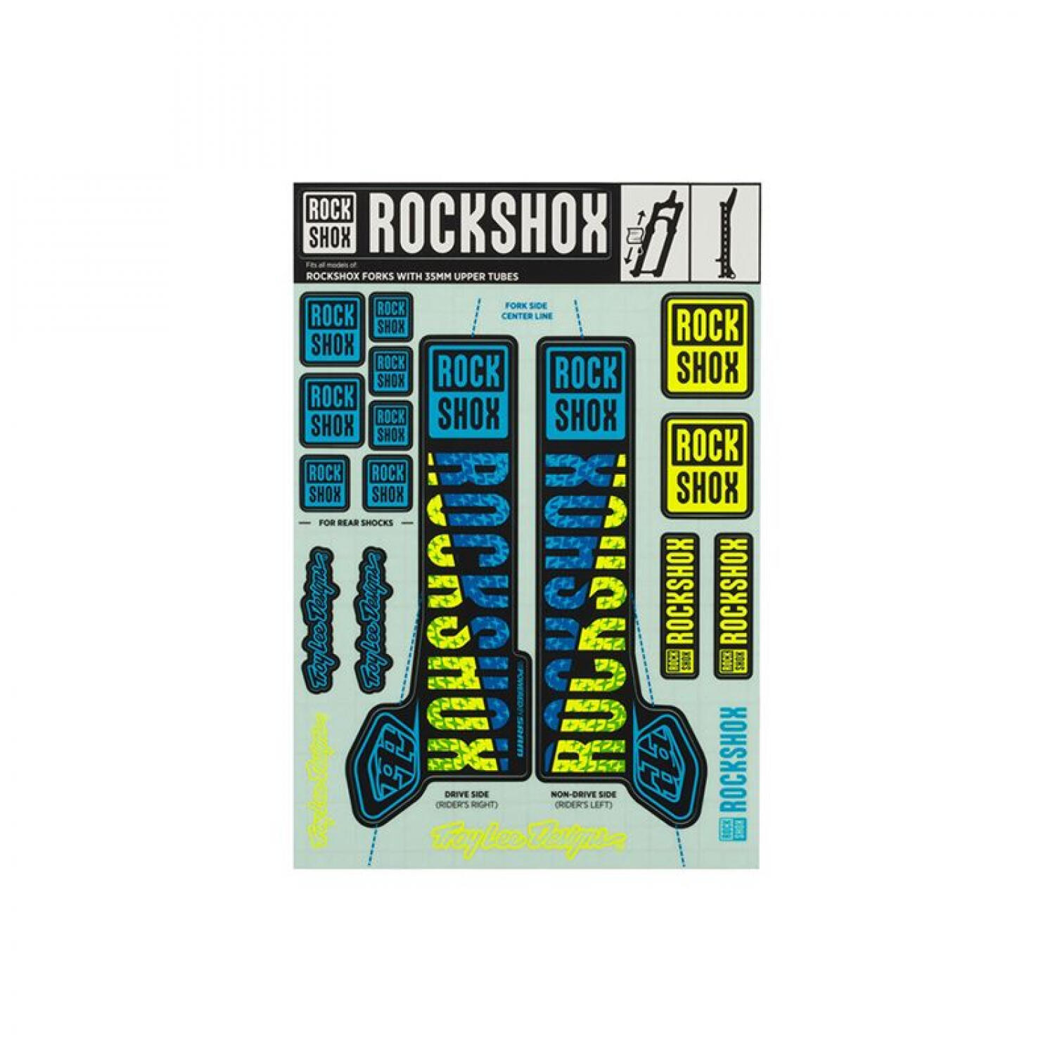 Naklejka na widły Rockshox Troy Lee Designs 35mm /Yellow