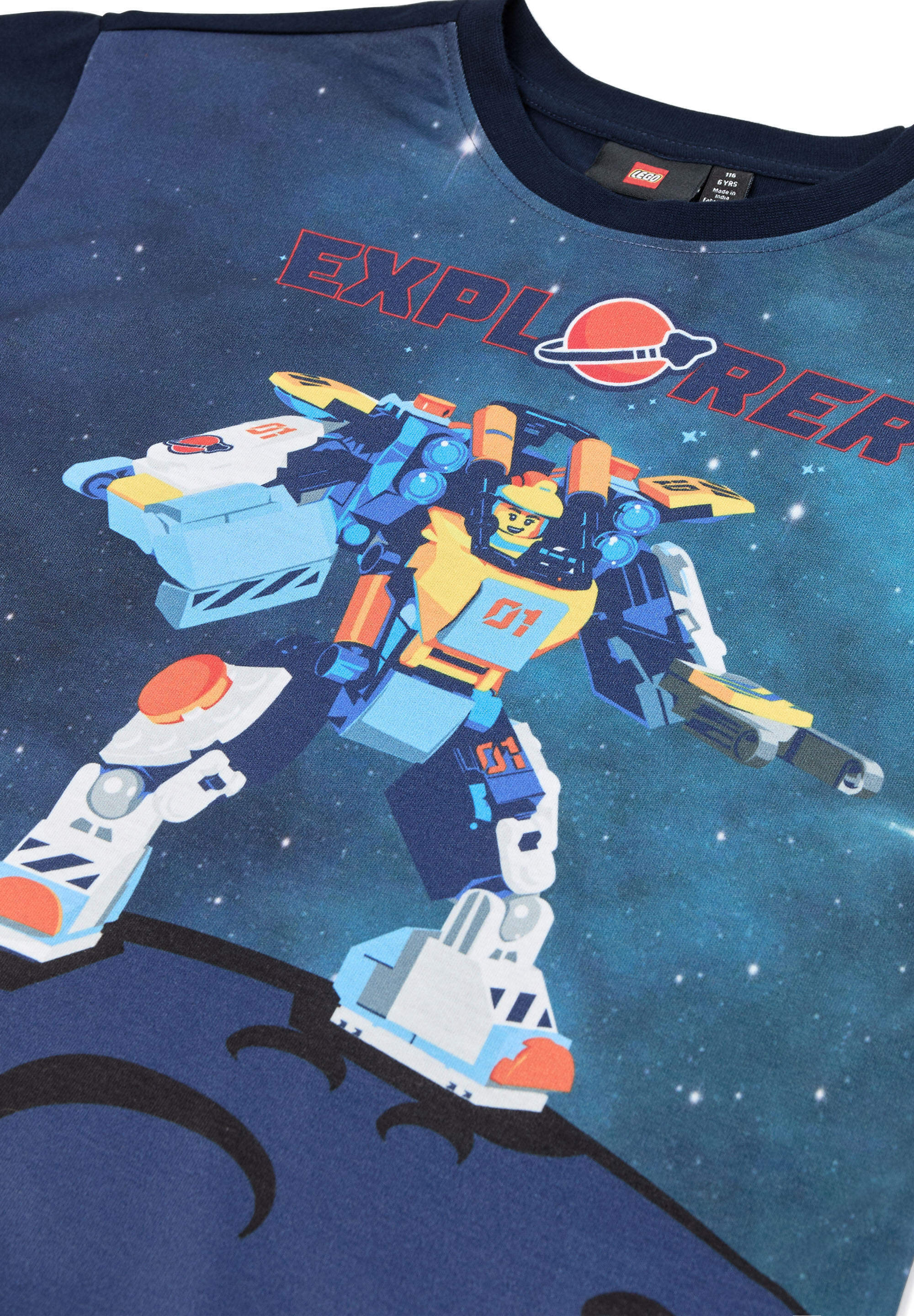 Koszulka dziecięca LEGO Space Taffy 100, granatowa z kosmicznym nadrukiem. 3/4