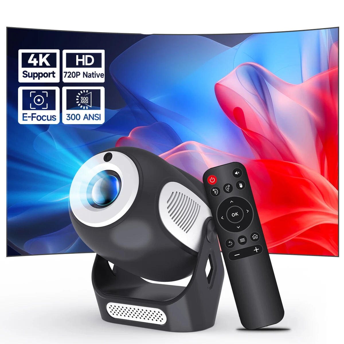 4K Smart Projector Electric Focus Black