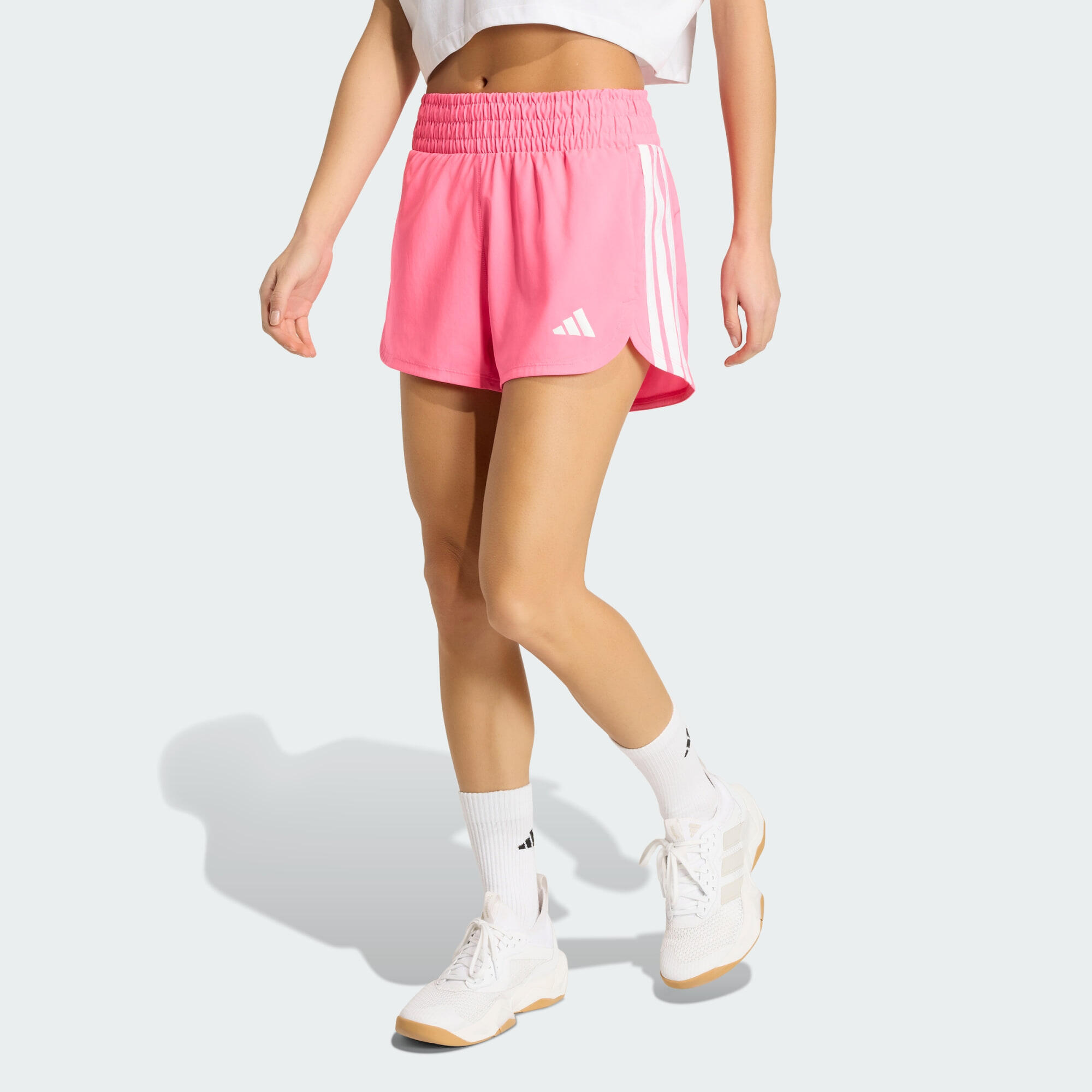 Adidas - Short D'Entraînement Taille Haute Toile Pacer - Short - Blanc|rose - Decathlon