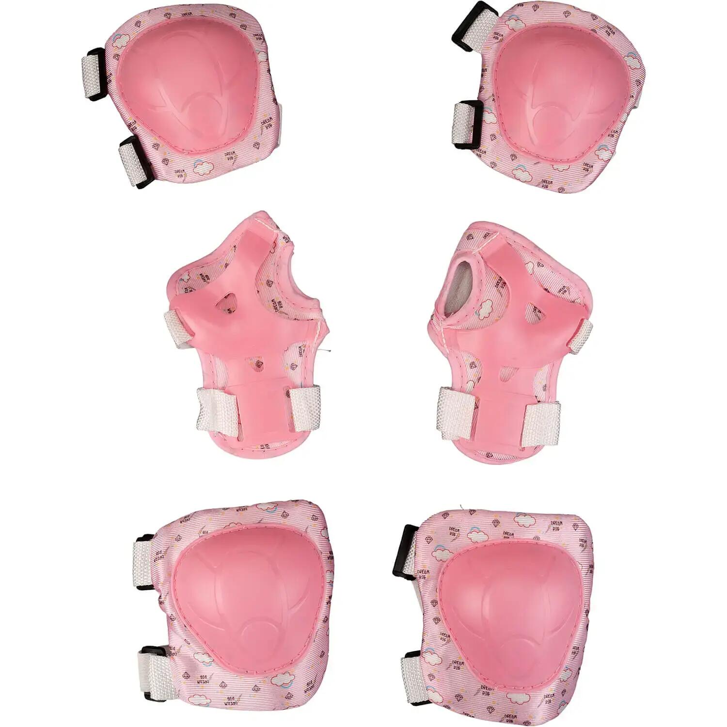 Set role Incepatori,S (31-34),roti luminoase,cu casca,protectii,geanta, roz 7/7
