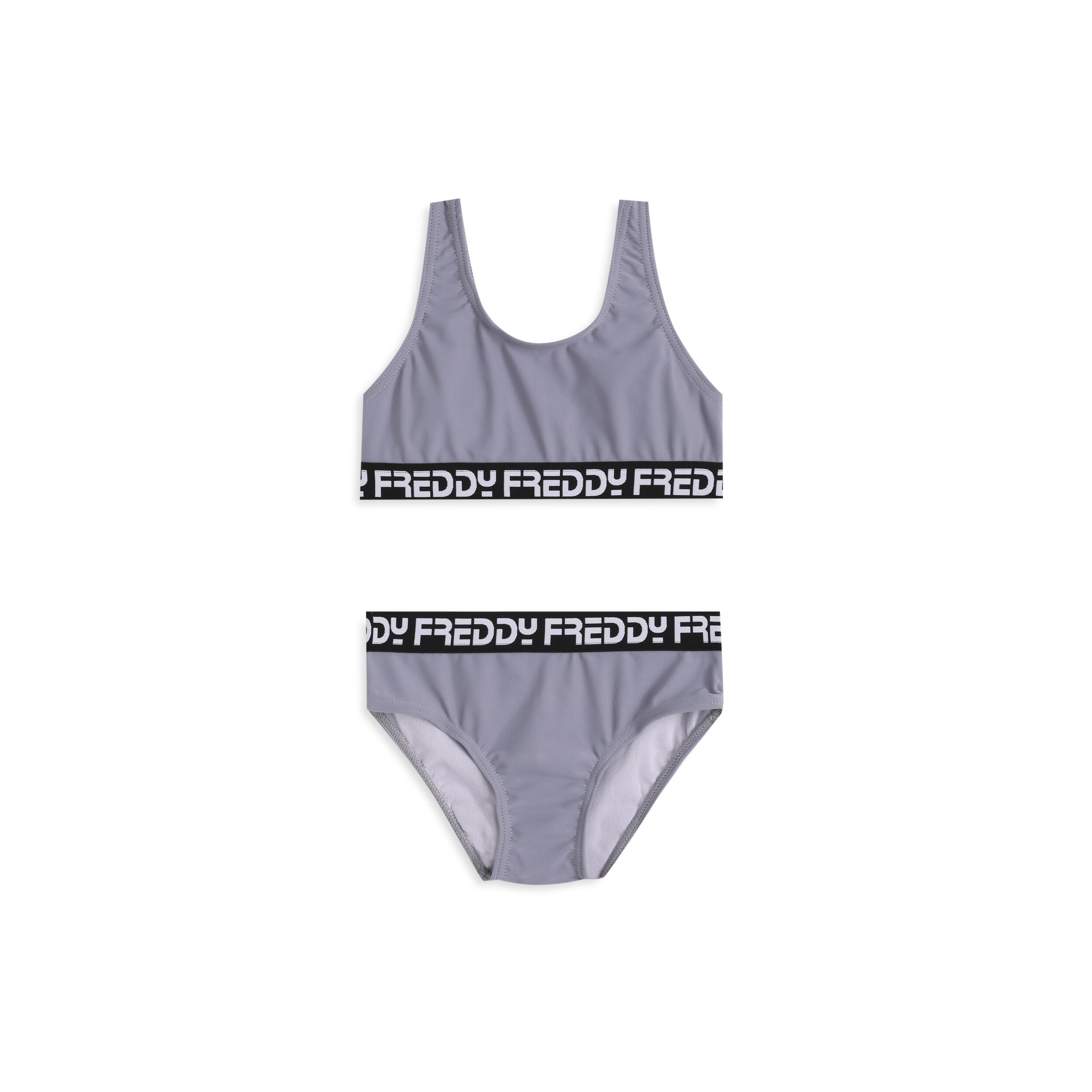 Freddy - Maillot De Bain 2 Pièces Pour Fille Avec Bandes À Logo - Combinaison De Natation - Gris - 10 À 12 Ans - Decathlon