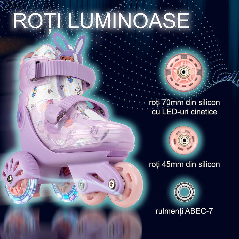 Role reglabile Incepatori, roti luminoase, marimea S (31-34), lila