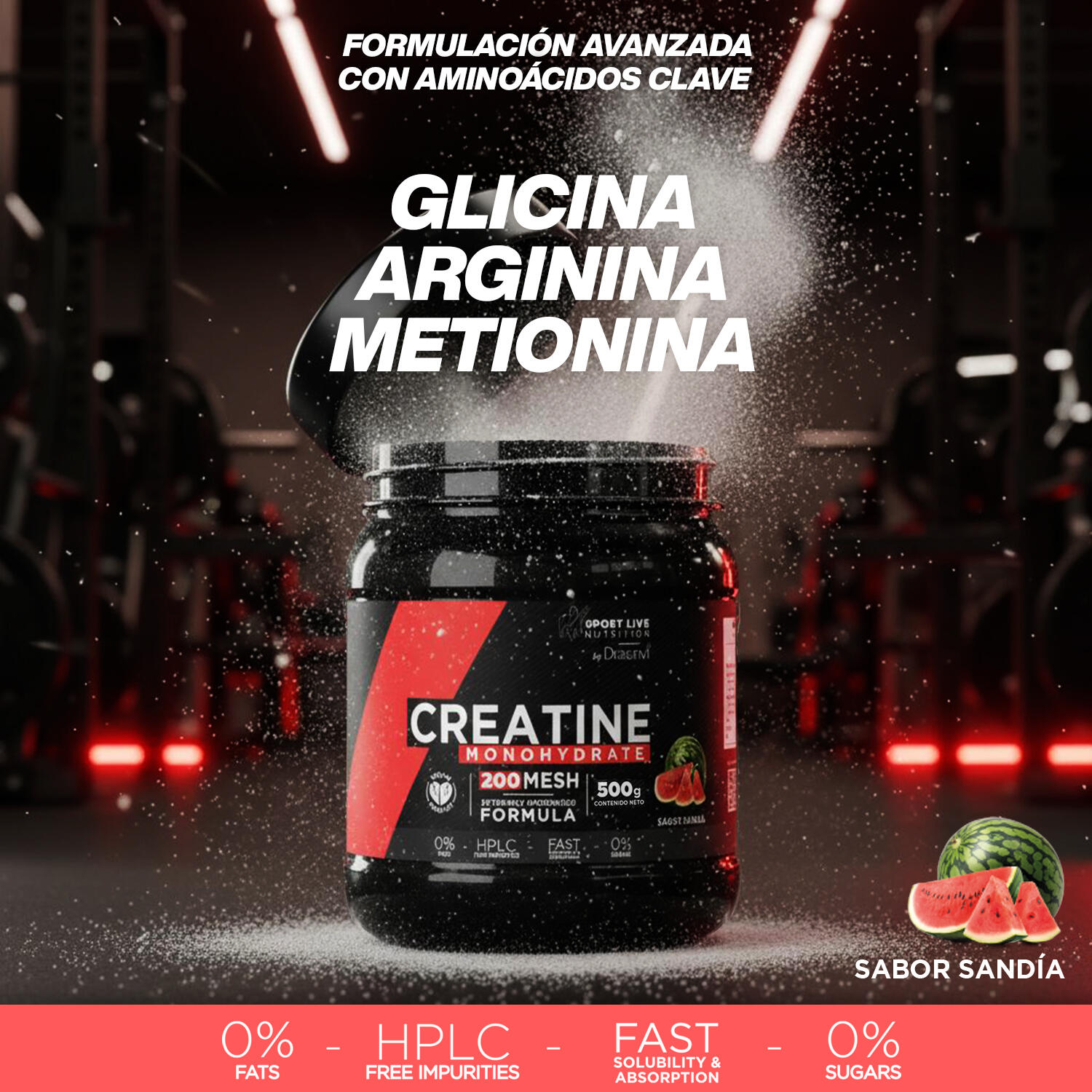 Creatina Monohidrato 200 MESH 500 g Sandía – Sport Live Drasanvi 4/6