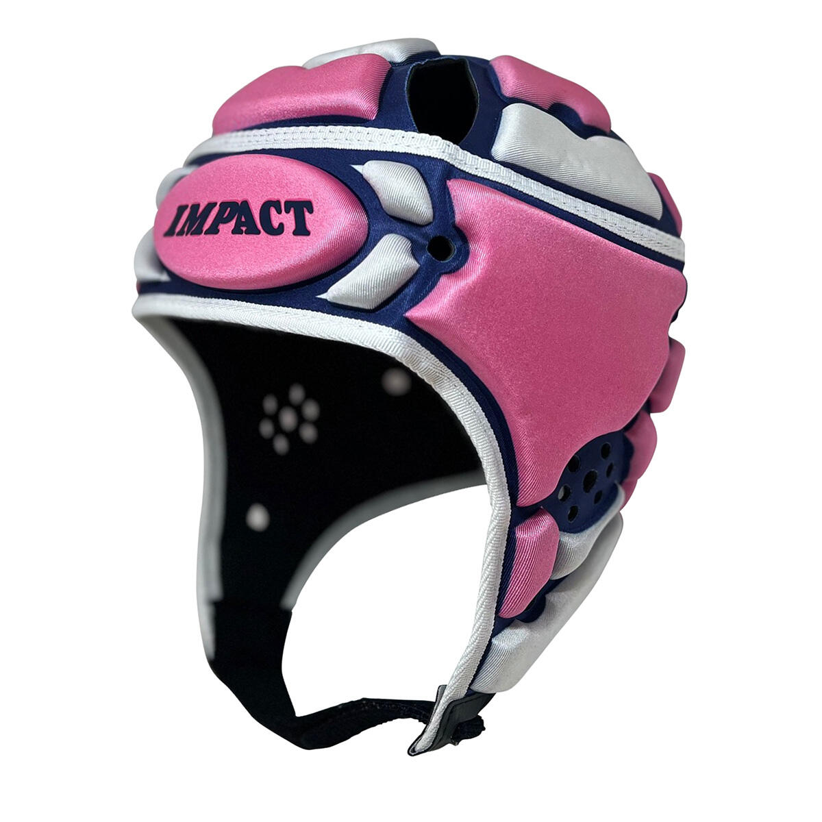 Casque de rugby Impact Motif carré Rose, blanc et bleu marine 1/2
